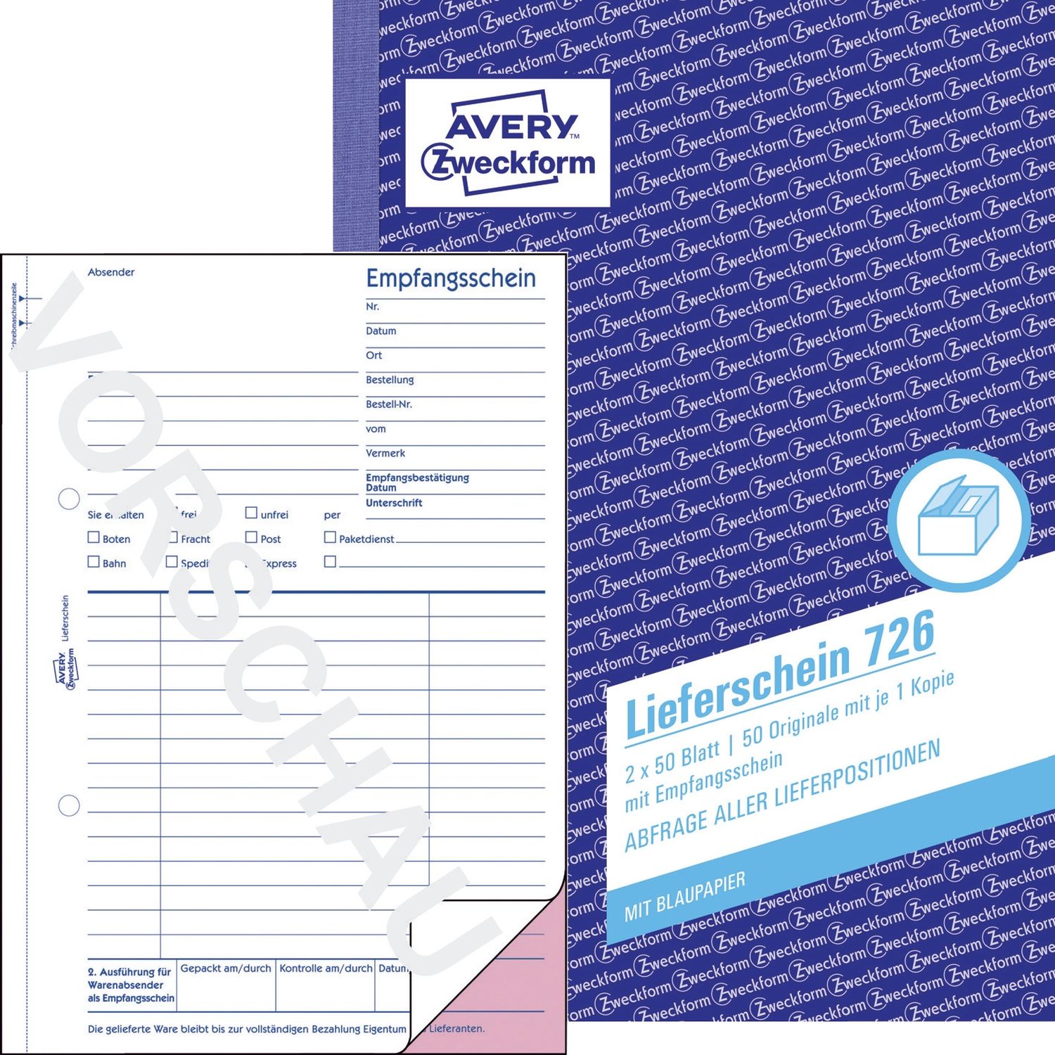 726 Lieferscheine mit Empfangsschein, DIN A5, mit Empfangsschein, 2 x 50 Blatt, weiß, rosa 726 Lieferscheine mit Empfangsschein, DIN A5, mit Empfangsschein, 2 x 50 Blatt, weiß, rosa