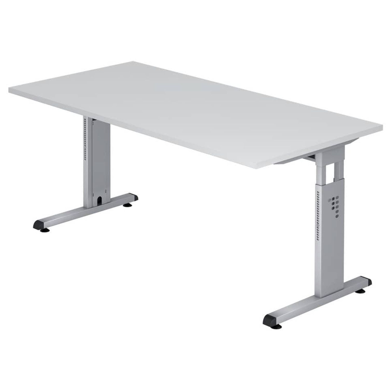 Schreibtisch C-Fuß - 160 x 65-85 x 80 cm, höhenverstellbar, Weiß/Silber, mit Montageservice Schreibtisch C-Fuß - 160 x 65-85 x 80 cm, höhenverstellbar, Weiß/Silber, mit Montageservice