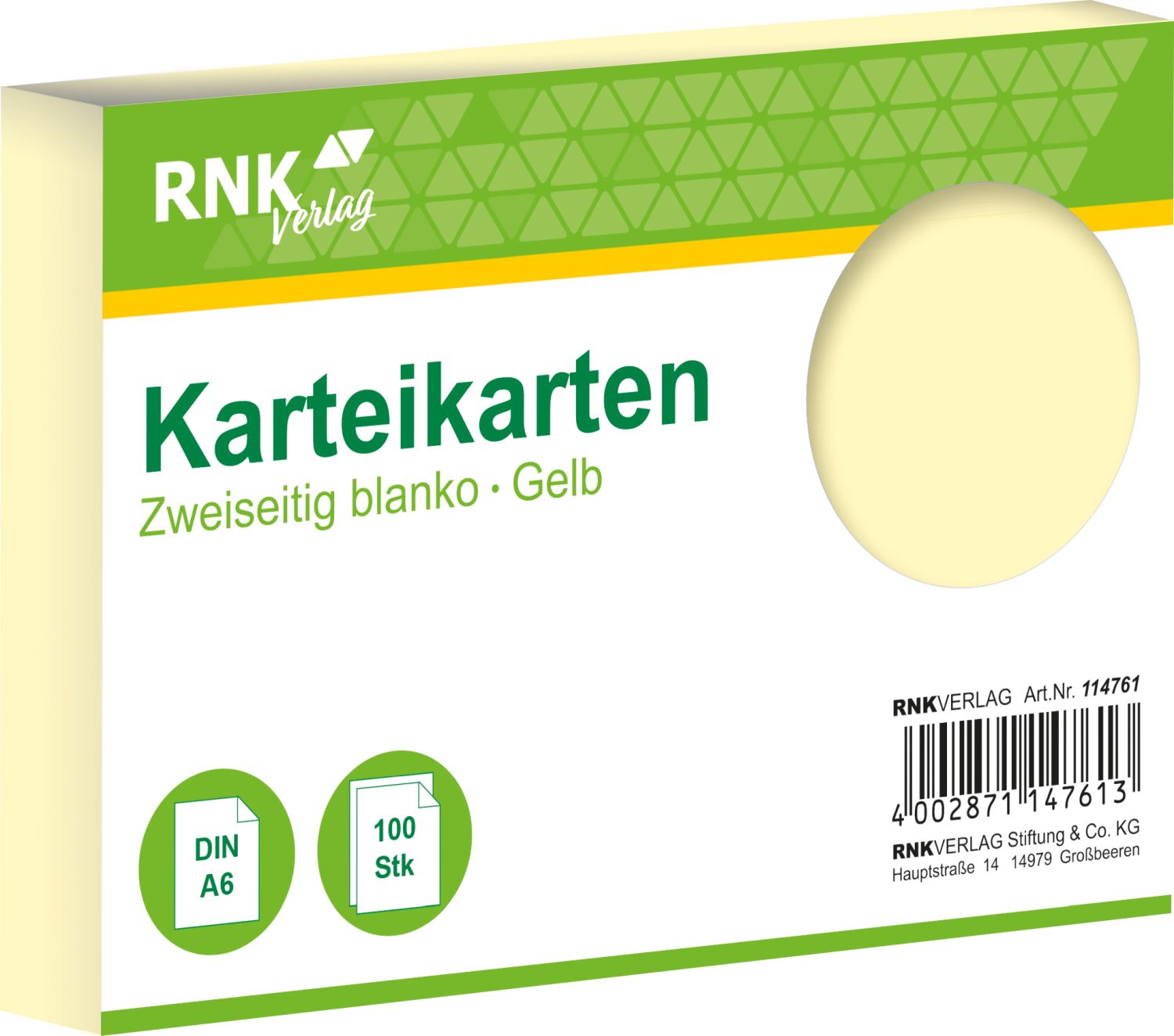 Karteikarten - DIN A6, blanko, gelb, 100 Karten