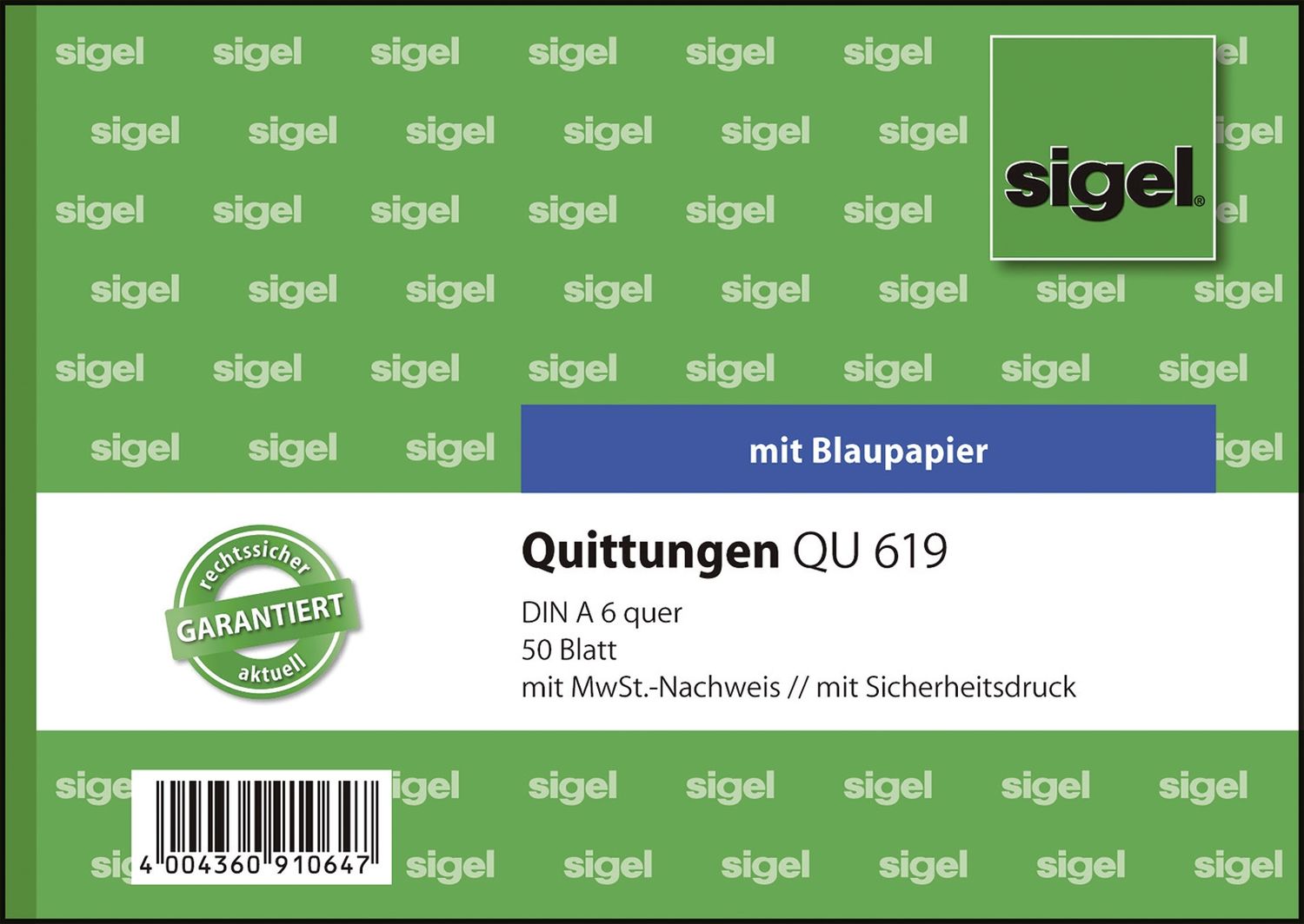 Quittungen mit Sicherheitsdruck - A6 quer, MP, BL, 50 Blatt Quittungen mit Sicherheitsdruck - A6 quer, MP, BL, 50 Blatt