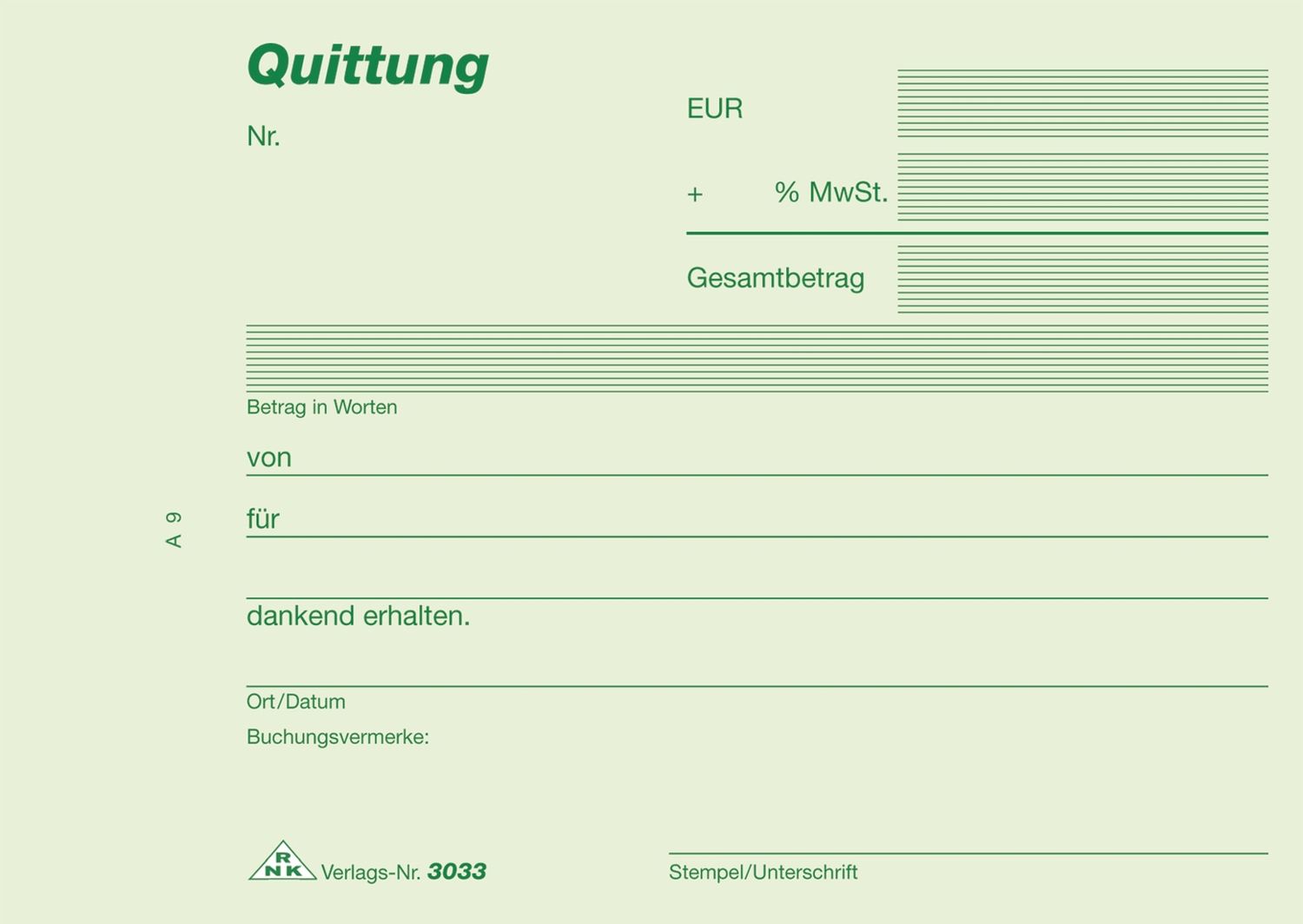 Quittung MwSt. - A6 quer, MP, SD, 2 x 40 Blatt Quittung MwSt. - A6 quer, MP, SD, 2 x 40 Blatt