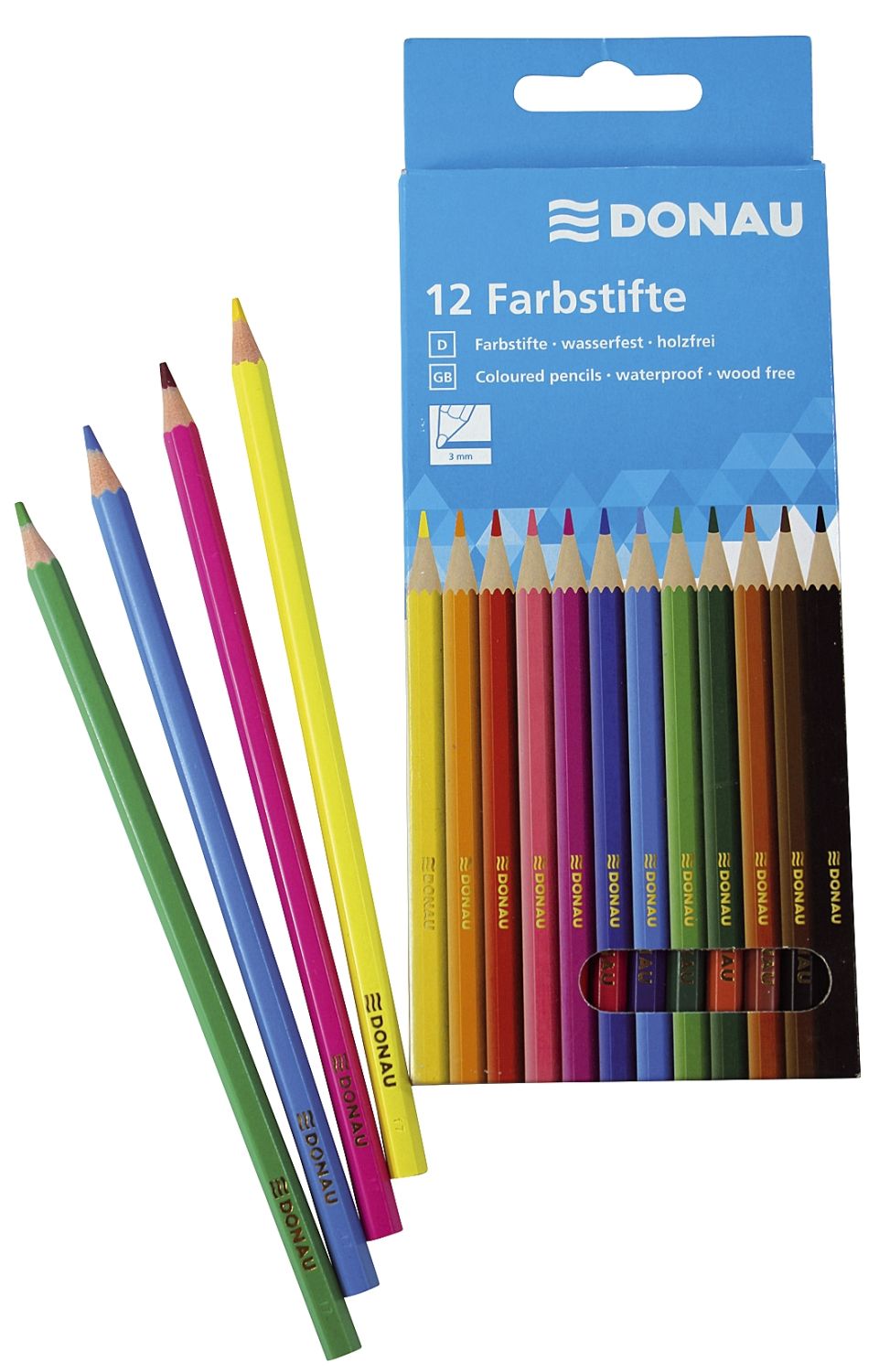 Farbstifte - 3 mm, 12 Farben, Kartonetui