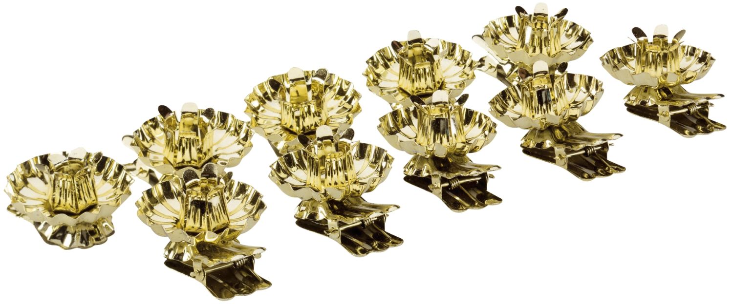 Weihnachtsschmuck Christbaumkerzenhalter - Ø 15 mm, gold, 10 Stück Weihnachtsschmuck Christbaumkerzenhalter - Ø 15 mm, gold, 10 Stück
