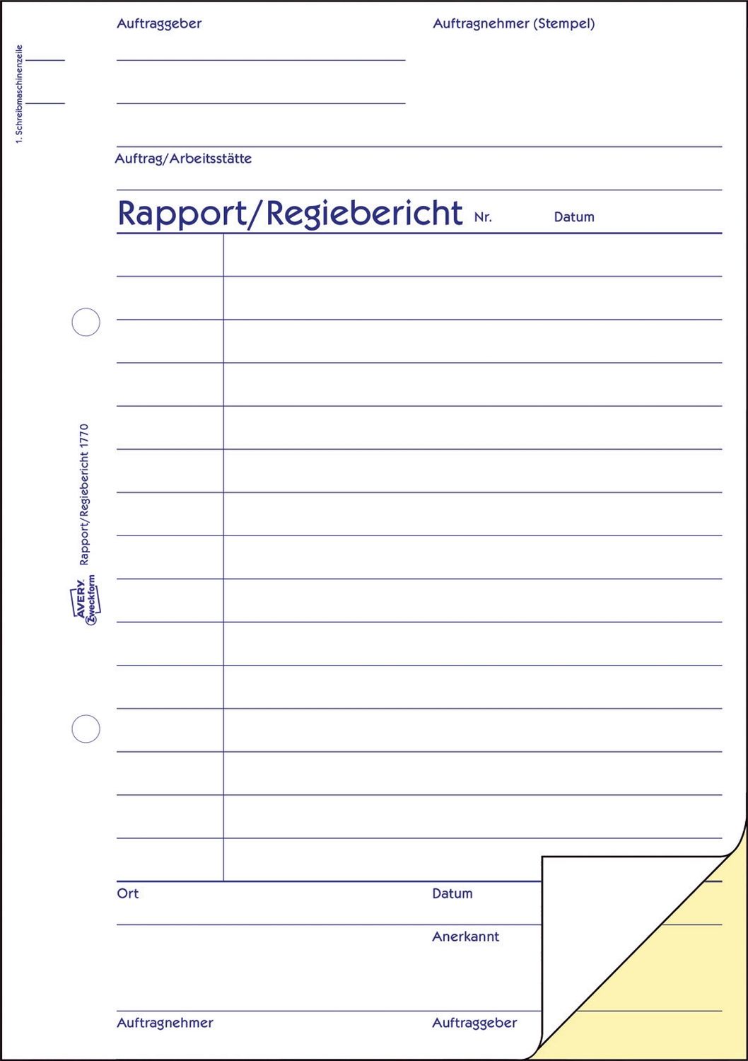 1770 Rapport/Regiebericht, DIN A5, selbstdurchschreibend, 2 x 40 Blatt, weiß, gelb 1770 Rapport/Regiebericht, DIN A5, selbstdurchschreibend, 2 x 40 Blatt, weiß, gelb