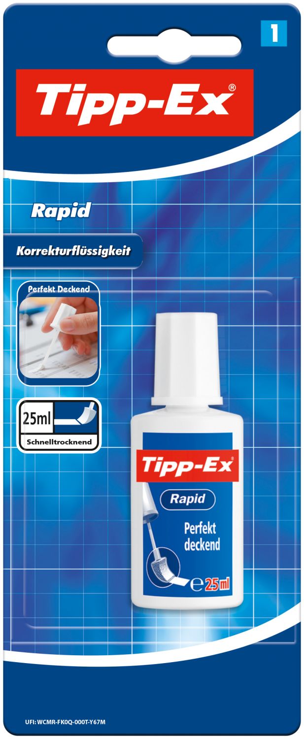 Korrekturfluid Rapid - Flasche à 25ml, weiß, Blister à 1 Stück Korrekturfluid Rapid - Flasche à 25ml, weiß, Blister à 1 Stück