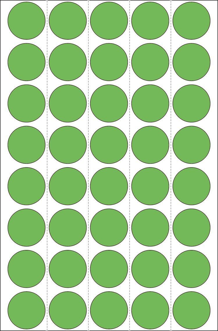 2255 Vielzwecketiketten - grün, Ø 19 mm, matt, Trägerpapier perforiert, 1280 Stück 2255 Vielzwecketiketten - grün, Ø 19 mm, matt, Trägerpapier perforiert, 1280 Stück