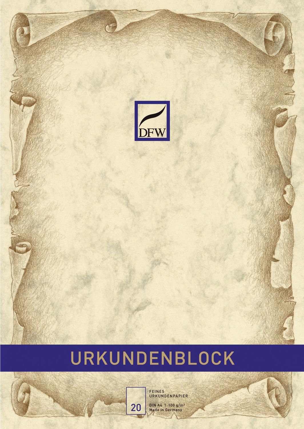 Briefblock Marmorpapier Urkunde - A4, 100 g/qm, 20 Blatt, chamois