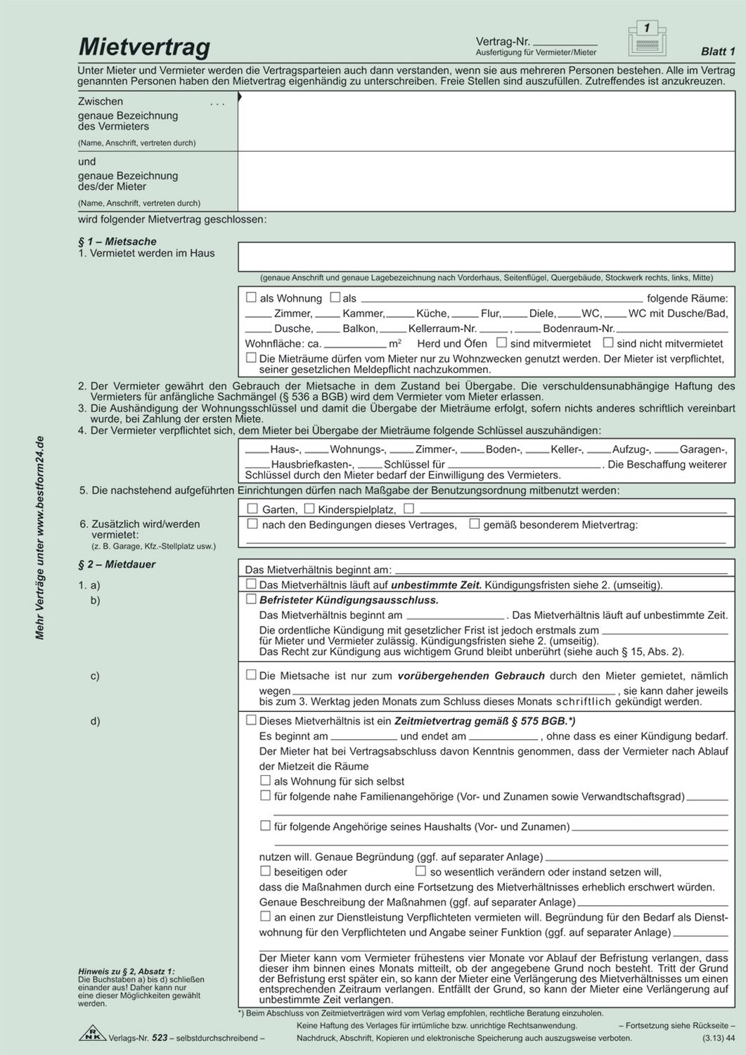 Universal-Mietvertrag für Wohnungen - SD, 3 x 2 Blatt, DIN A4 Universal-Mietvertrag für Wohnungen - SD, 3 x 2 Blatt, DIN A4
