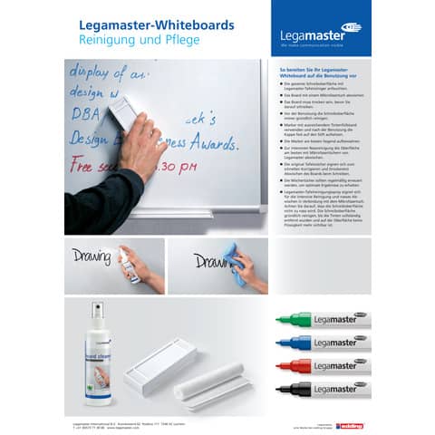 Whiteboard Legamaster Professional 7-100043, 90 x 60 cm, emalliert, Alurahmen, senk- oder waagerechte Wandbefestigung