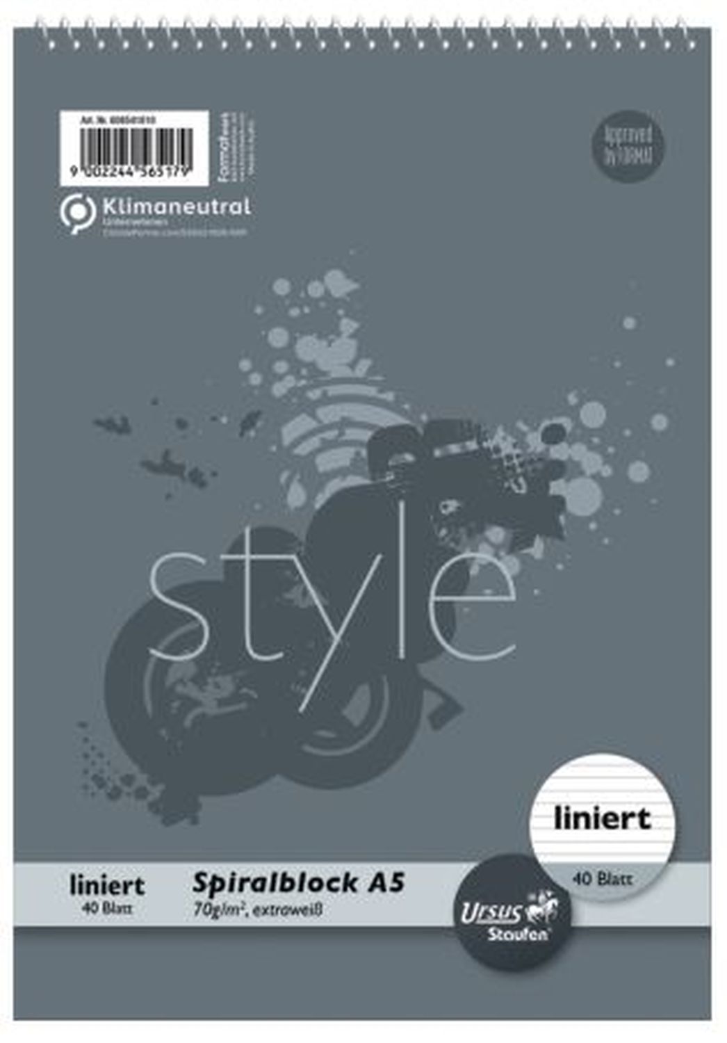 Spiralblock A5 40 Blatt 70g/qm 9mm liniert Spiralblock A5 40 Blatt 70g/qm 9mm liniert