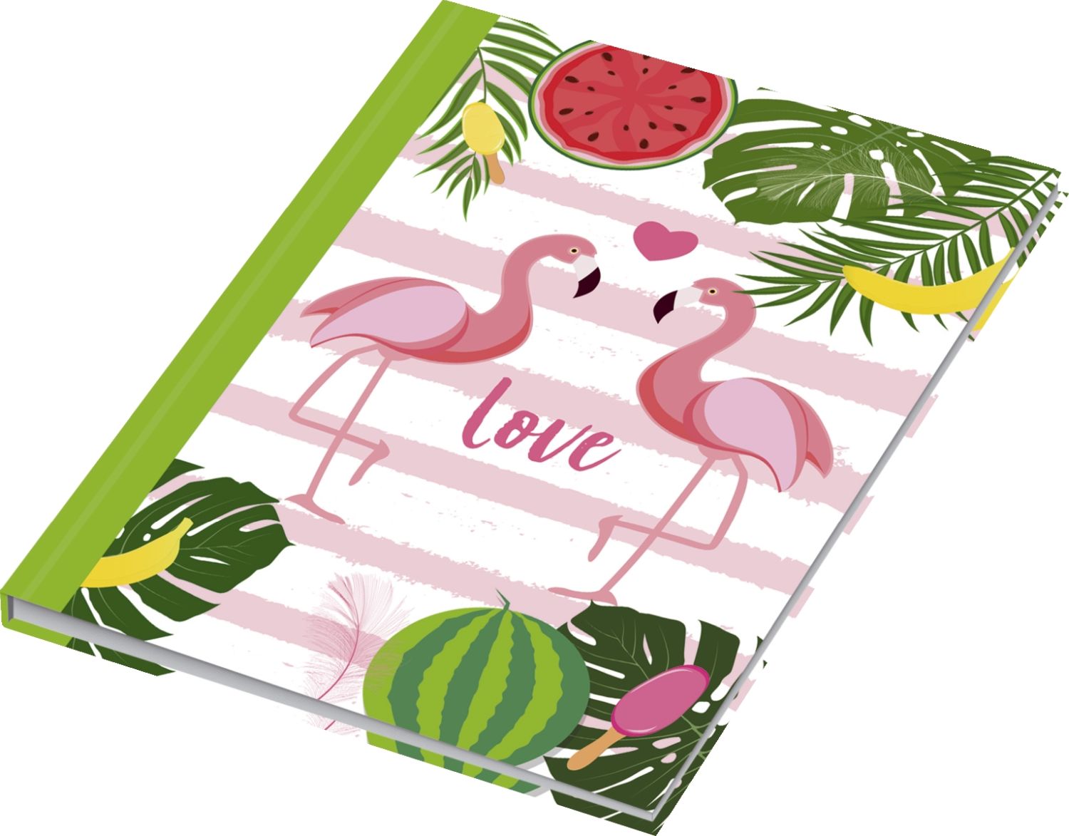 Notizbuch Flamingo grün - A5, Pünktchenlineatur, 96 Blatt Notizbuch Flamingo grün - A5, Pünktchenlineatur, 96 Blatt