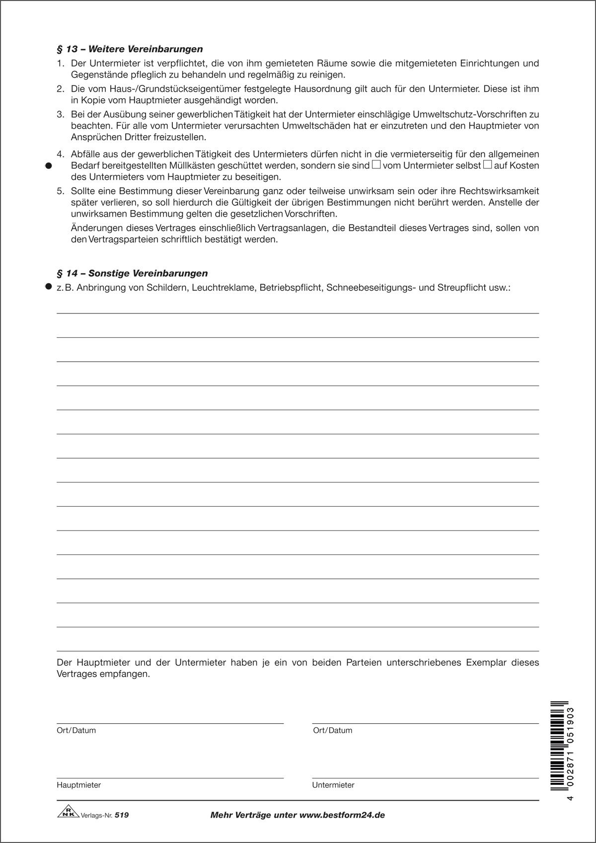 Untermietvertrag für Gewerberäume, 4 Seiten, gefalzt auf DIN A4 Untermietvertrag für Gewerberäume, 4 Seiten, gefalzt auf DIN A4