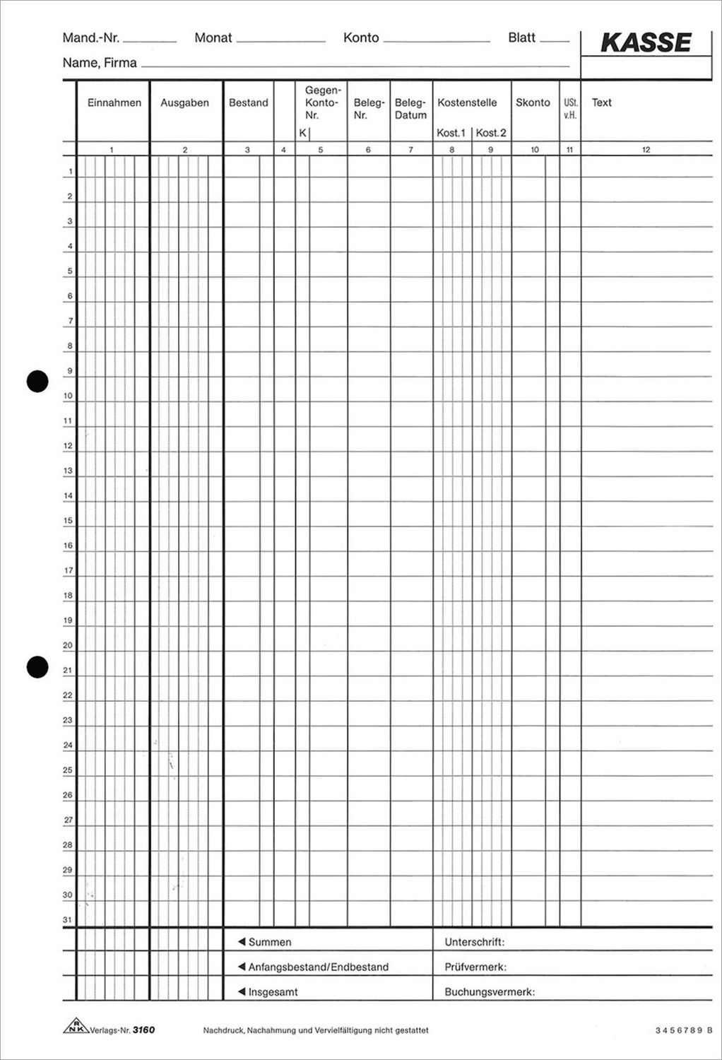 EDV-Kassenbuch, 2 x 50 Blatt, DIN A4, mit Durchschreibepapier EDV-Kassenbuch, 2 x 50 Blatt, DIN A4, mit Durchschreibepapier