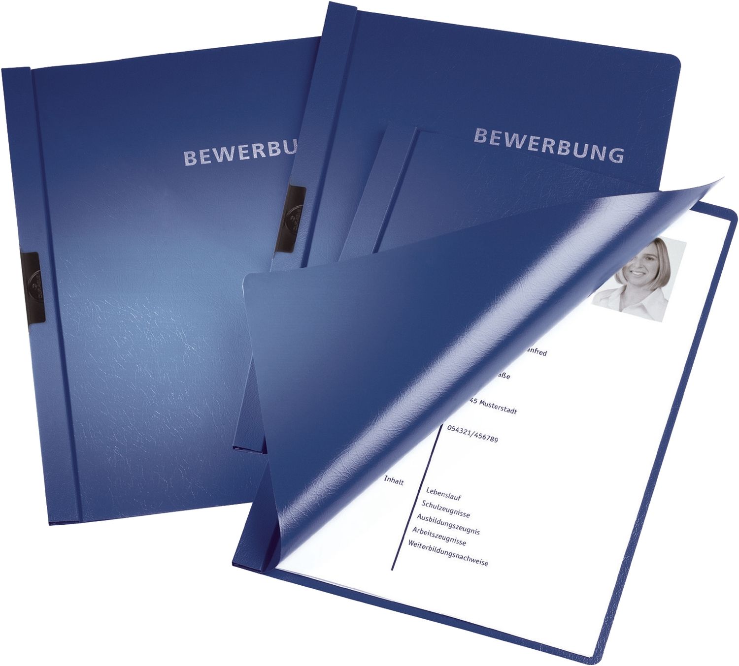 Bewerbungsmappe mit Clip, Hart-/Weichfolie, A4, 30 Blatt, dunkelblau Bewerbungsmappe mit Clip, Hart-/Weichfolie, A4, 30 Blatt, dunkelblau