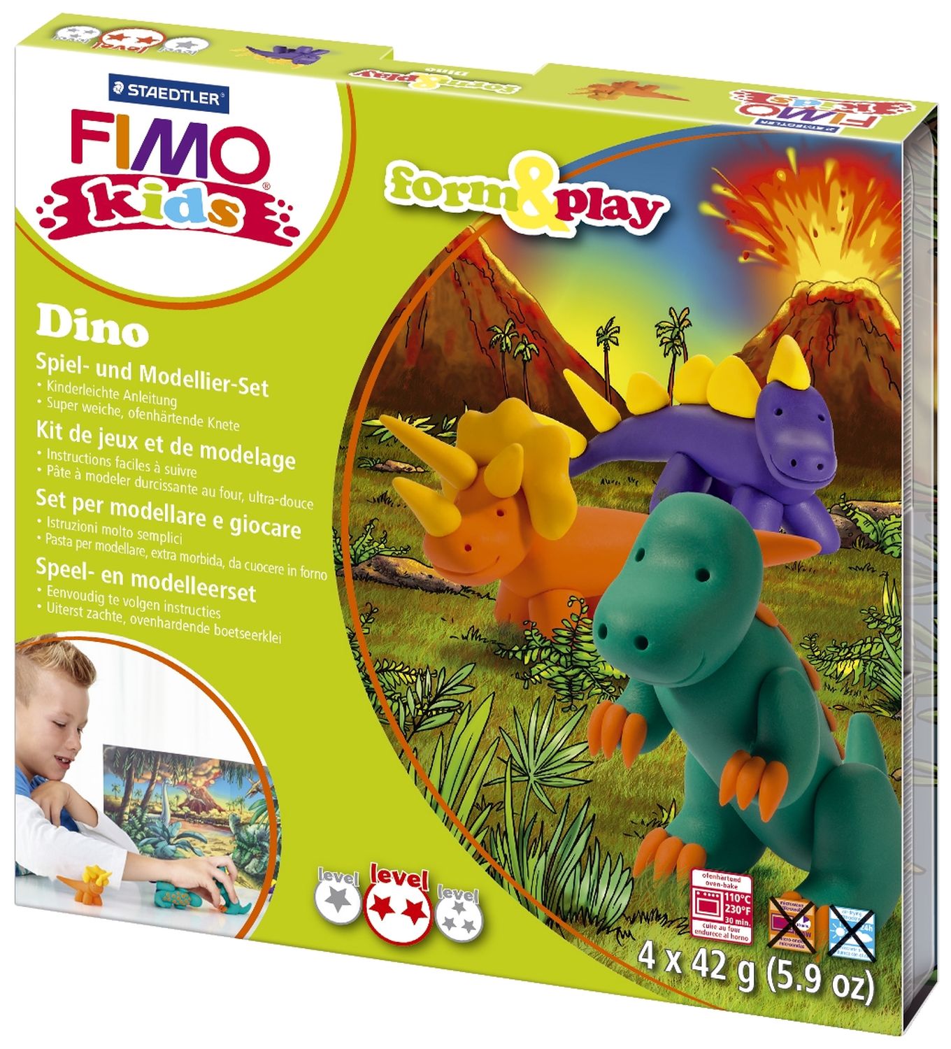Modelliermasse FIMO® Kids Materialpackung Form & Play "Dino", 4 x 42 g Modelliermasse FIMO® Kids Materialpackung Form & Play "Dino", 4 x 42 g