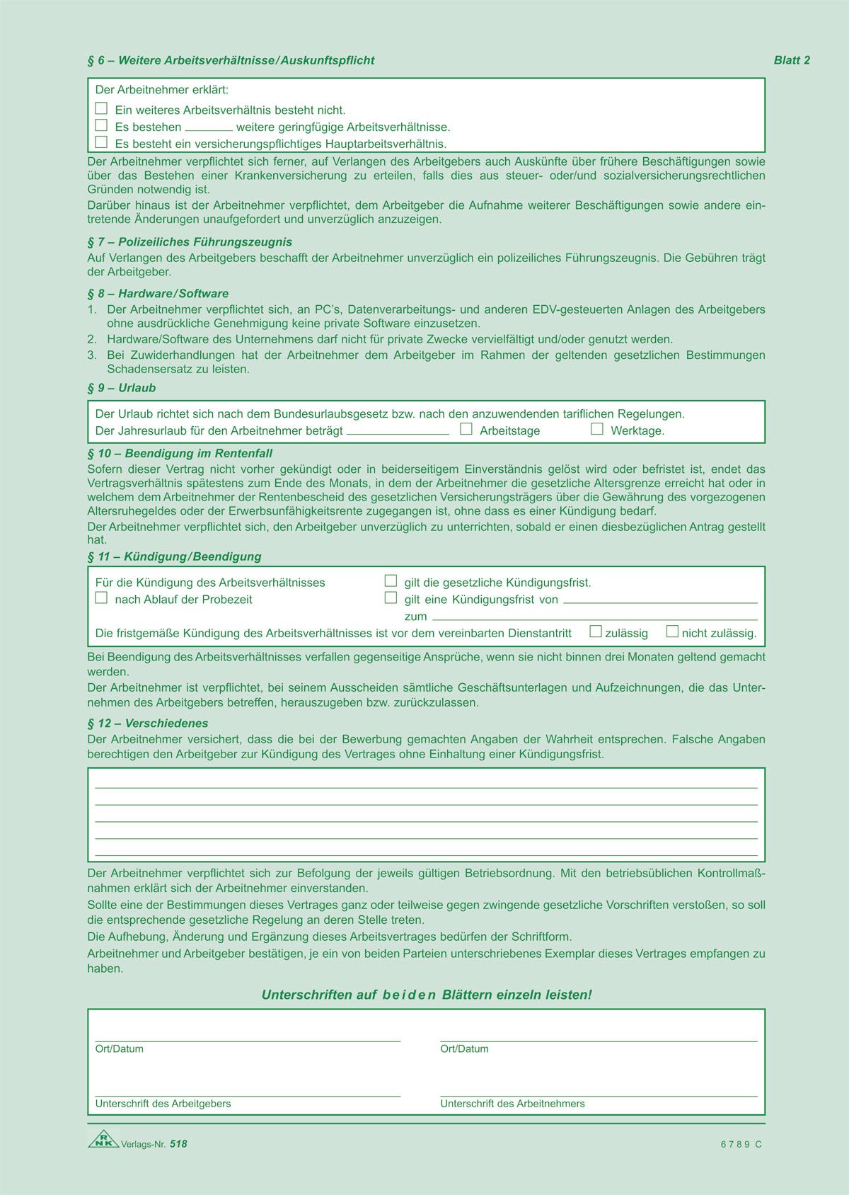 Arbeitsvertrag geringfügig Beschäftigte - SD, 2x2 Blatt + Zusatzblatt, DIN A4 Arbeitsvertrag geringfügig Beschäftigte - SD, 2x2 Blatt + Zusatzblatt, DIN A4