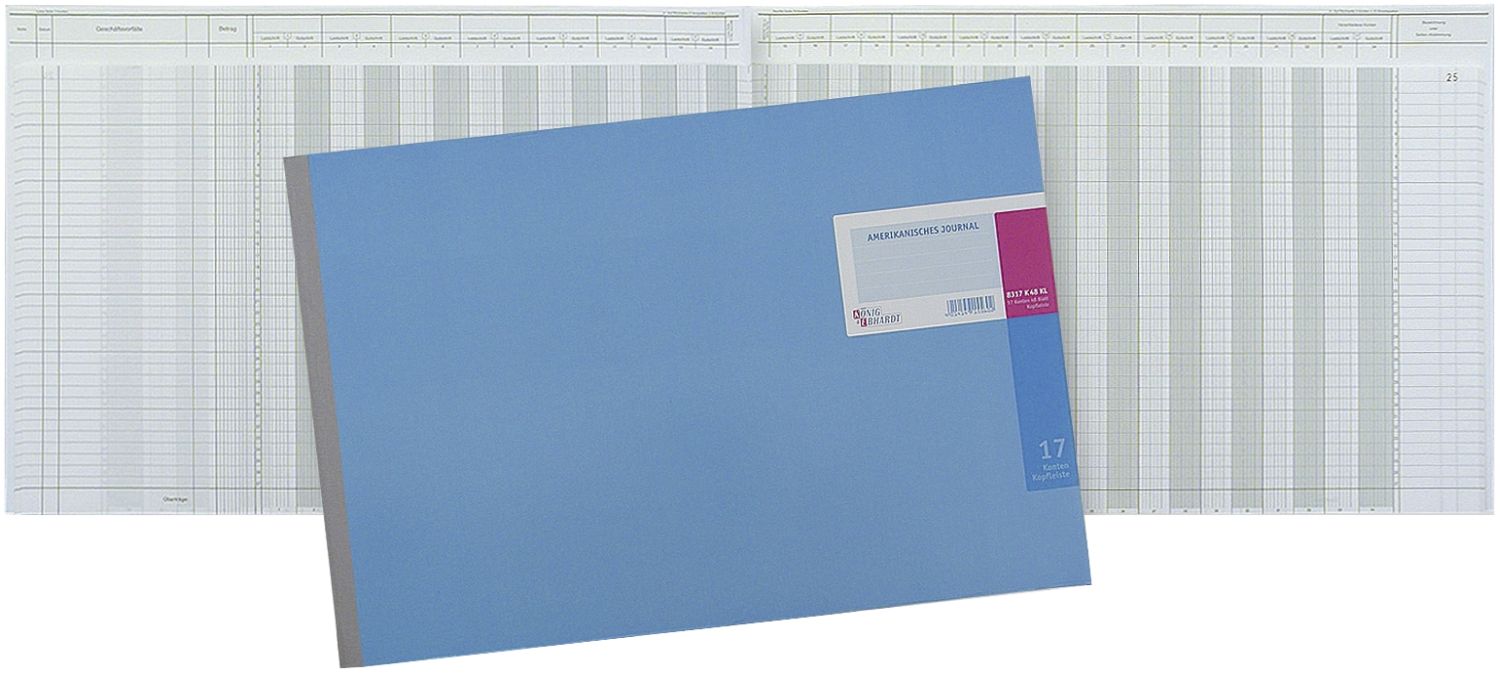 Amerikanisches Journal mit Kopfleiste - 490 x 297 mm, 17 Konten (10/14), 48 Blatt Amerikanisches Journal mit Kopfleiste - 490 x 297 mm, 17 Konten (10/14), 48 Blatt
