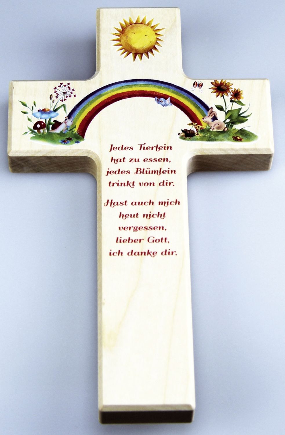 Kinderkreuz  "Jedes Tierlein hat zu essen" - Holz, 20 cm