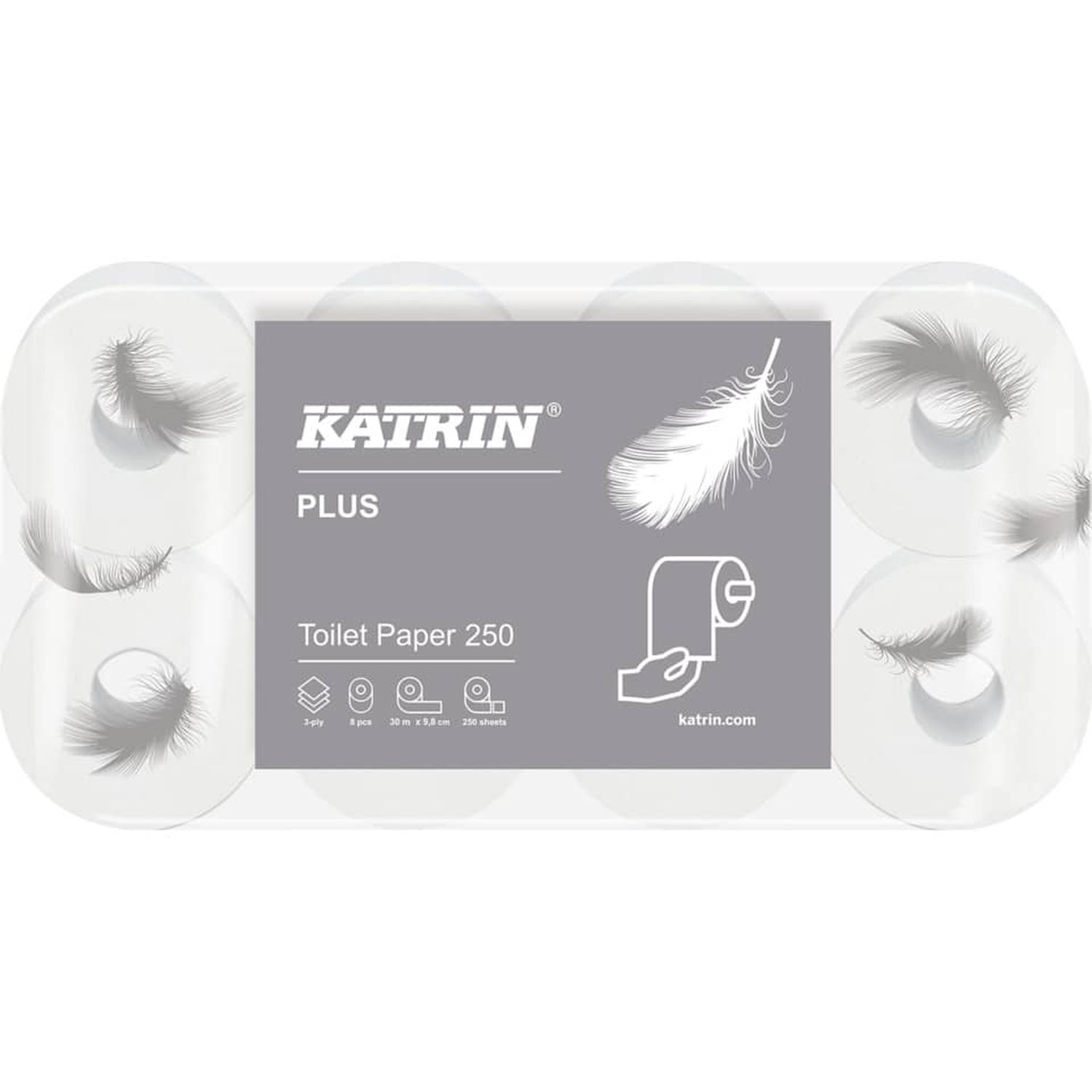 Toilettenpapier Plus Toilet 250 - 3-lagig, weiß, 8 Rollen à 250 Blatt Toilettenpapier Plus Toilet 250 - 3-lagig, weiß, 8 Rollen à 250 Blatt