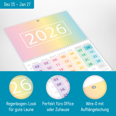 3-Monatskalender Häfft 9992-4, Jahr 2026, 1 Monat auf 1 Blatt, 3 Blatt untereinander, 29,5 x 79,5 cm