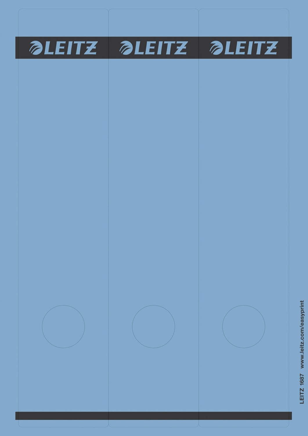 Rückenschild Leitz 1687-00-35, PC-beschriftbare, lang/breit 61 x 285 mm, 75 Stück, blau Rückenschild Leitz 1687-00-35, PC-beschriftbare, lang/breit 61 x 285 mm, 75 Stück, blau
