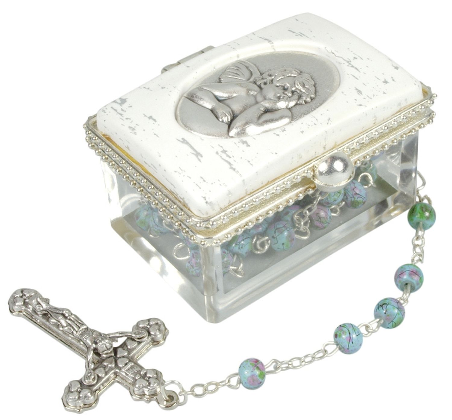 Rosenkranzset - Dose mit Kunsstoffperlen, blau, ca. 40 cm Rosenkranzset - Dose mit Kunsstoffperlen, blau, ca. 40 cm