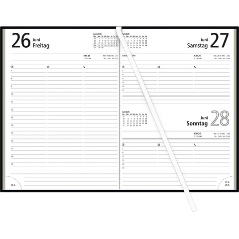 Buchkalender Zettler 873, 660743, Jahr 2026, 1 Tag auf 1 Seite, DIN A5 (14,6 x 21 cm), schwarz