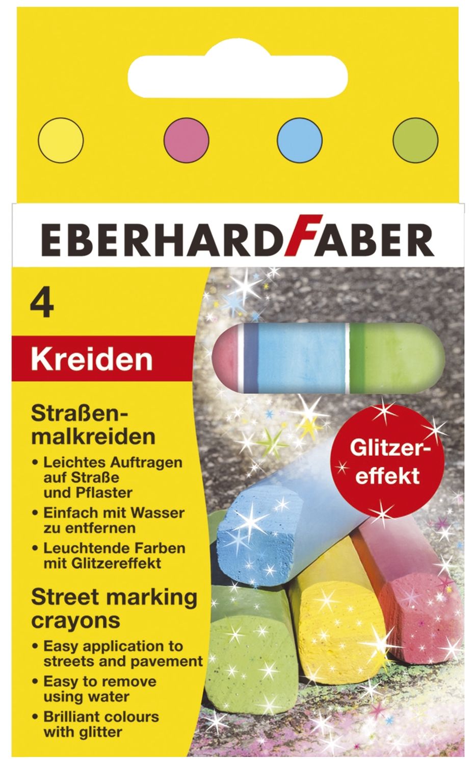 Glitzer-Straßenmalkreide 4er Kartonetui