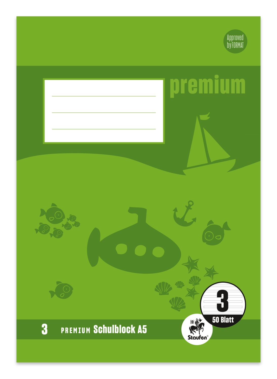 Schulblock PREMIUM LIN 3 - A5, 50 Blatt, 90 g/qm, liniert Schulblock PREMIUM LIN 3 - A5, 50 Blatt, 90 g/qm, liniert