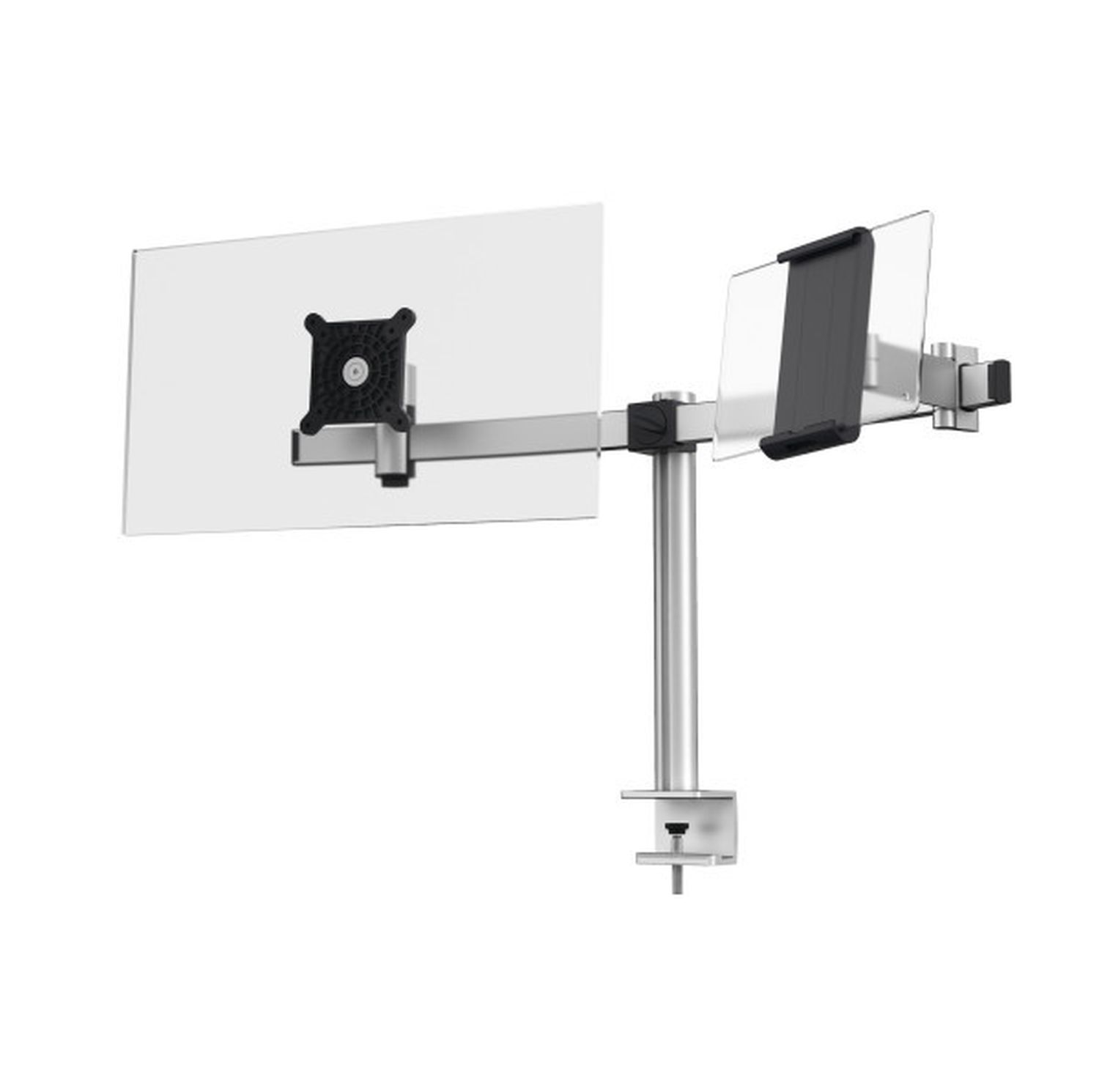 Monitorwandhalter mit Arm für 1 Monitor und 1 Tablet - silber, 8 kg, Tischklemme Monitorwandhalter mit Arm für 1 Monitor und 1 Tablet - silber, 8 kg, Tischklemme