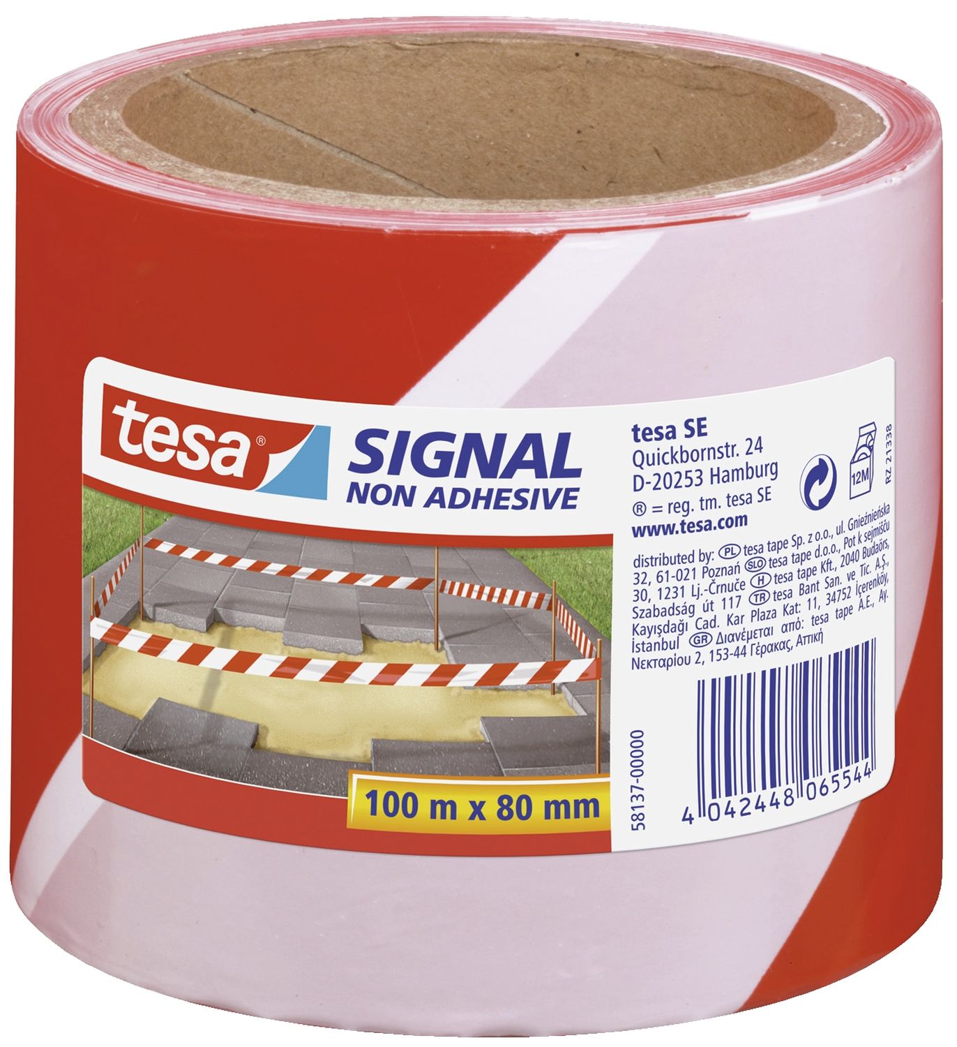 Absperrband tesa® 58137, nicht klebend, rot/weiß, 80 mm x 100 m Absperrband tesa® 58137, nicht klebend, rot/weiß, 80 mm x 100 m