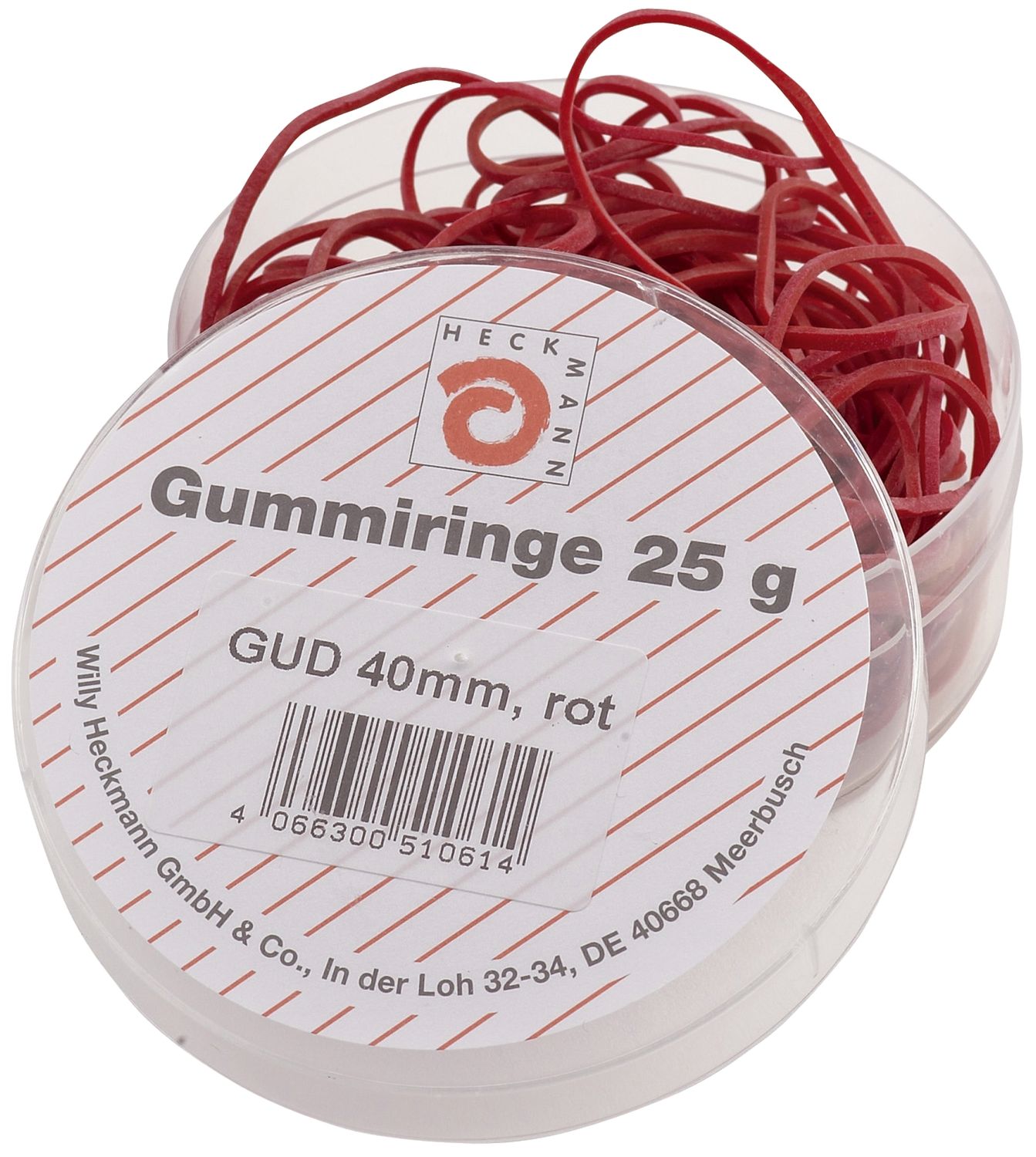 Gummiringe - Ø40 mm, Dose mit 25g, rot Gummiringe - Ø40 mm, Dose mit 25g, rot