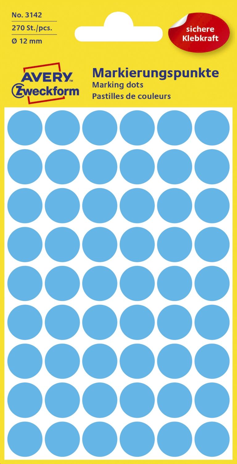 3142 Markierungspunkte - Ø 12 mm, 5 Blatt/270 Etiketten, blau 3142 Markierungspunkte - Ø 12 mm, 5 Blatt/270 Etiketten, blau