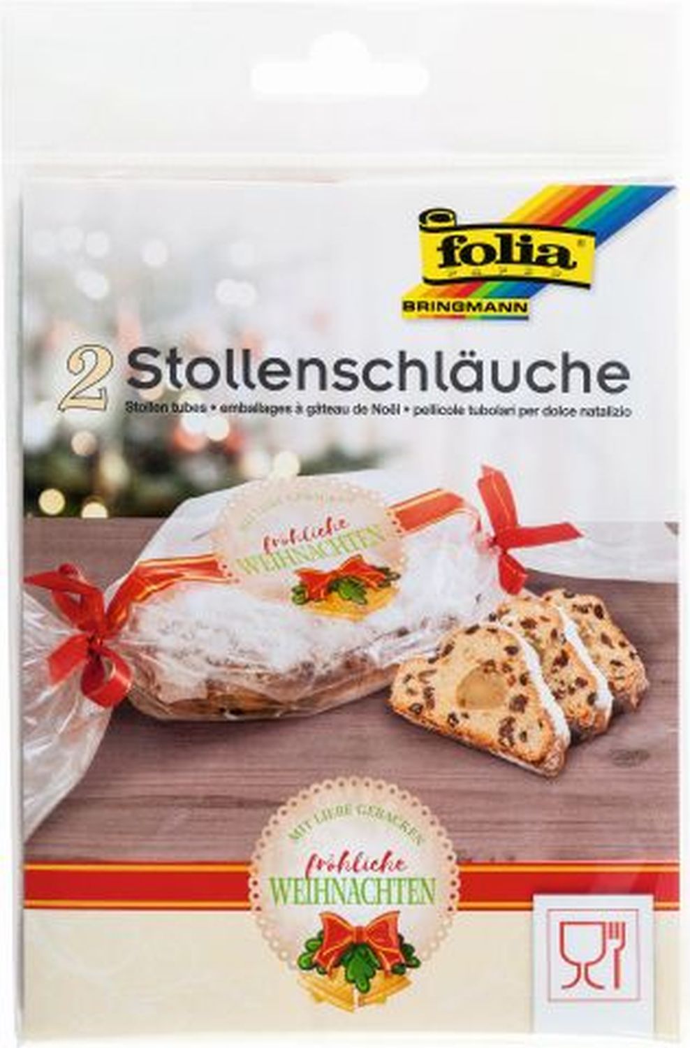 Stollenschlauch "Frohes Fest" - 25 x 64 cm, mit Druck, 2 Stück