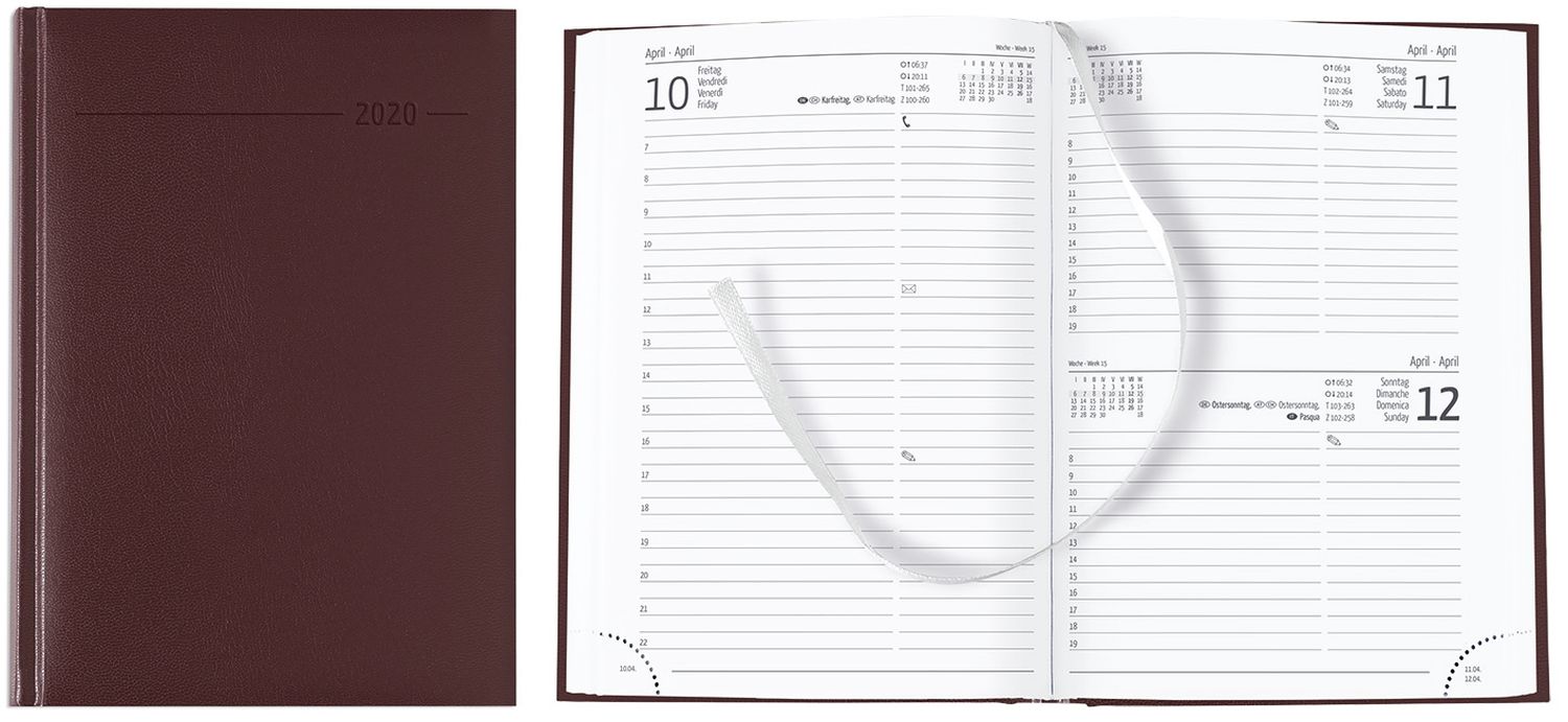 Buchkalender Alpha 602692, Jahr 2026, 1 Tag auf 1 Seite, DIN A5 (14,5 x 21 cm, bordeaux