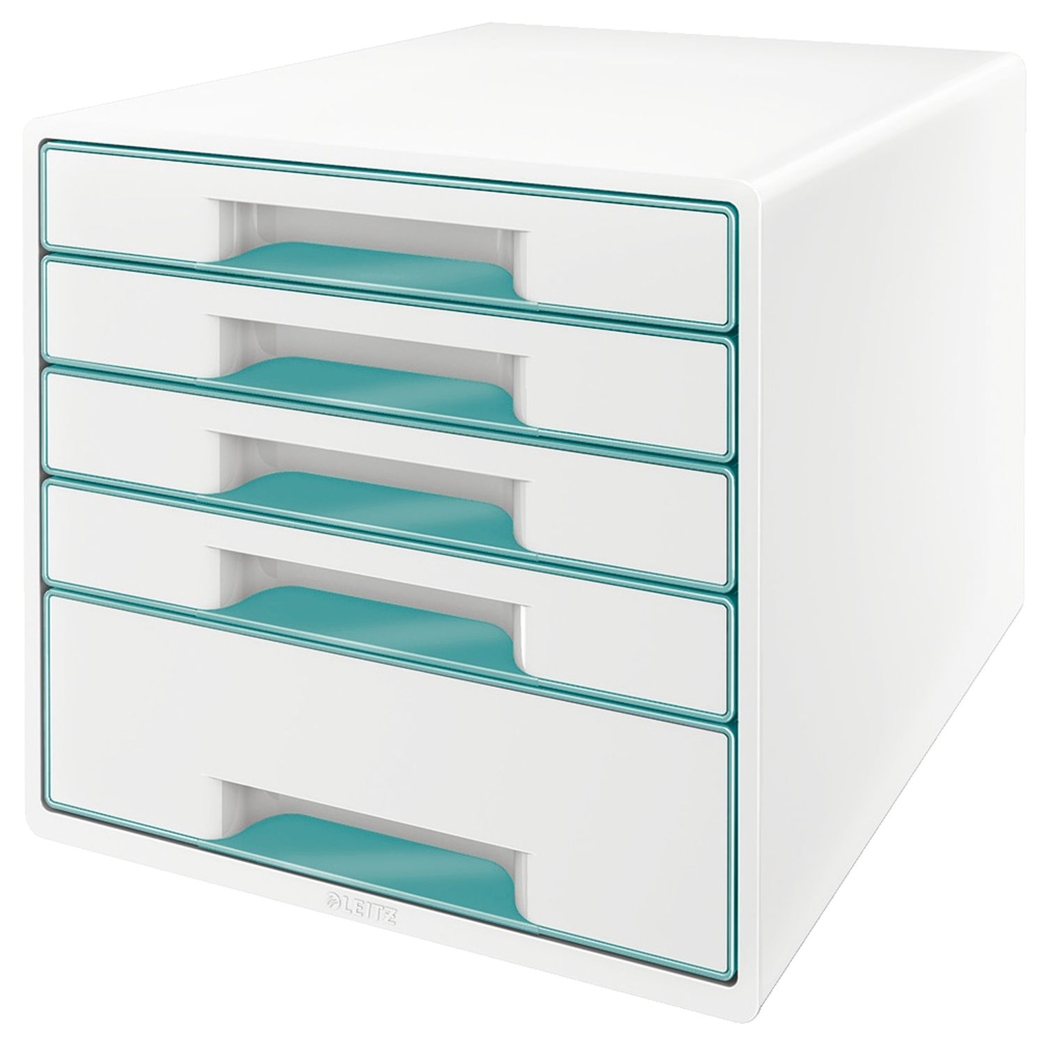 5214 Schubladenbox WOW CUBE - A4/C4, 5 geschlossene Schubladen, perlweiß/eisblau metallic