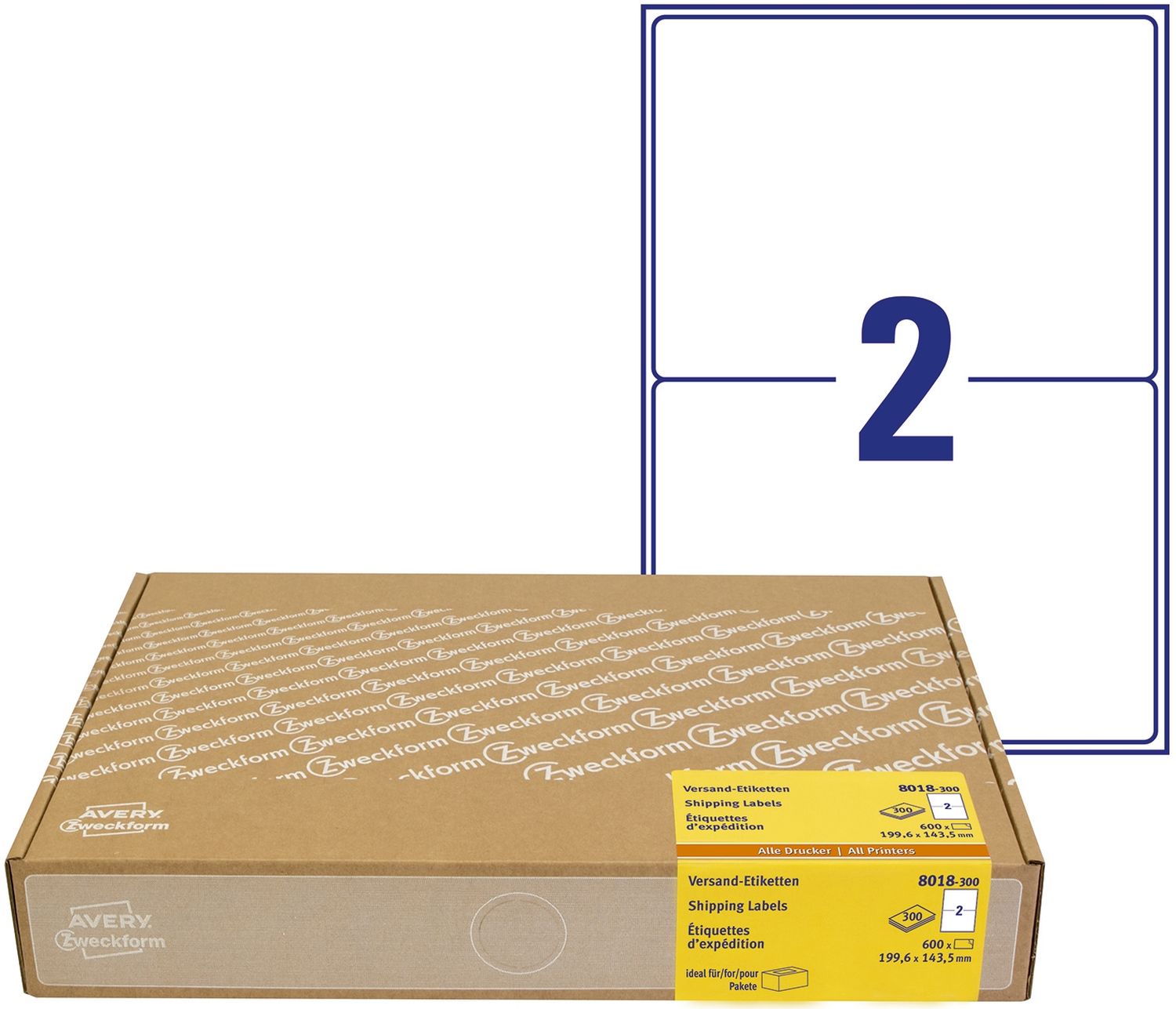 8018-300 Versandetiketten - 199,6x143,5 mm, 600 Stück, weiß 8018-300 Versandetiketten - 199,6x143,5 mm, 600 Stück, weiß