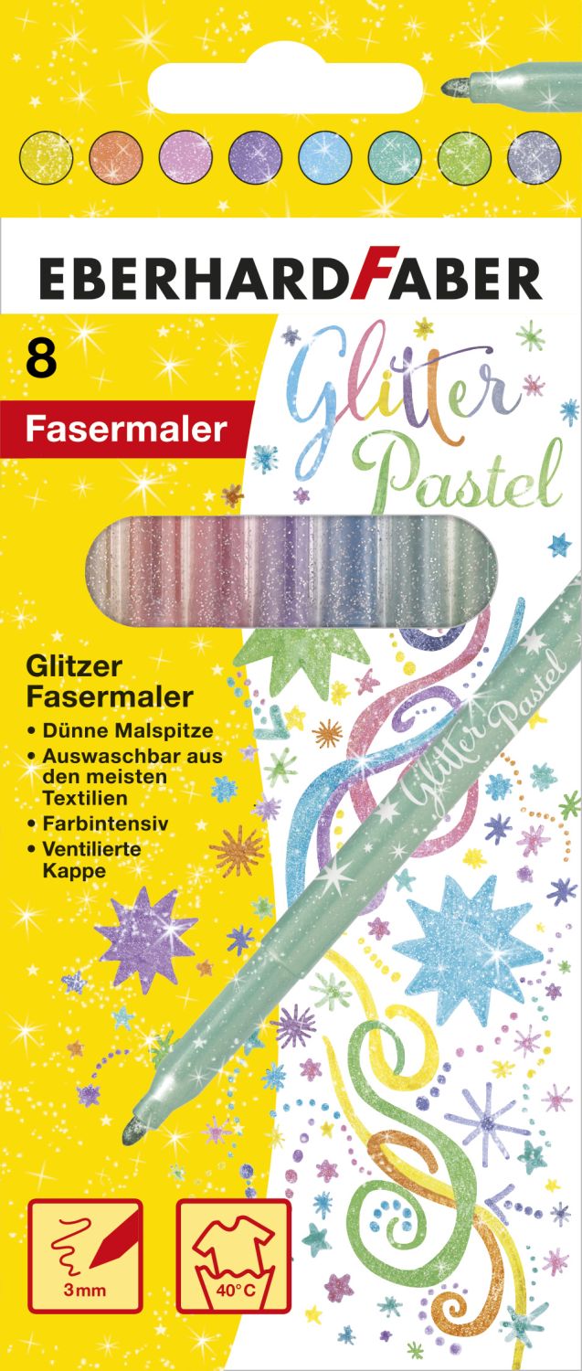 Fasermaler Glitzer Pastell 8er Etui, 3mm, sortiert