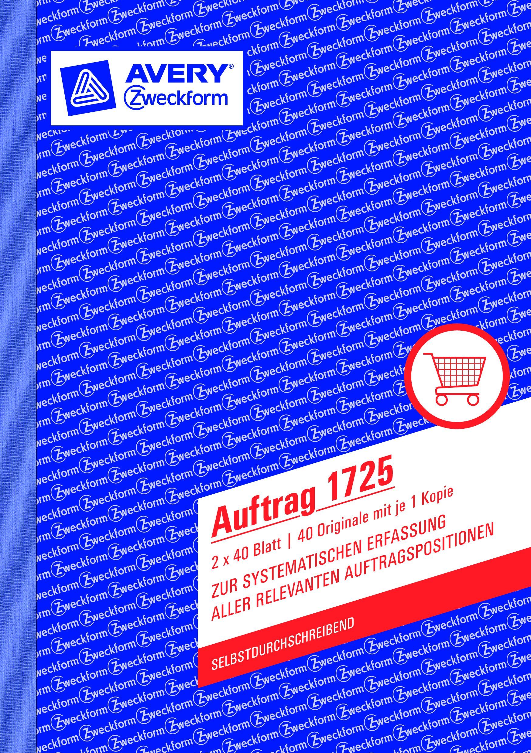 1725 Auftrag, DIN A5, selbstdurchschreibend, 2 x 40 Blatt, weiß, gelb 1725 Auftrag, DIN A5, selbstdurchschreibend, 2 x 40 Blatt, weiß, gelb