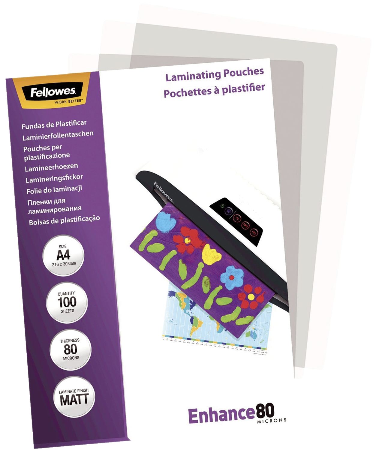 Laminierfolie Fellows Enhance FW5452103, DIN A4, matt, 80 Mikron, 100 Blatt Laminierfolie Fellows Enhance FW5452103, DIN A4, matt, 80 Mikron, 100 Blatt