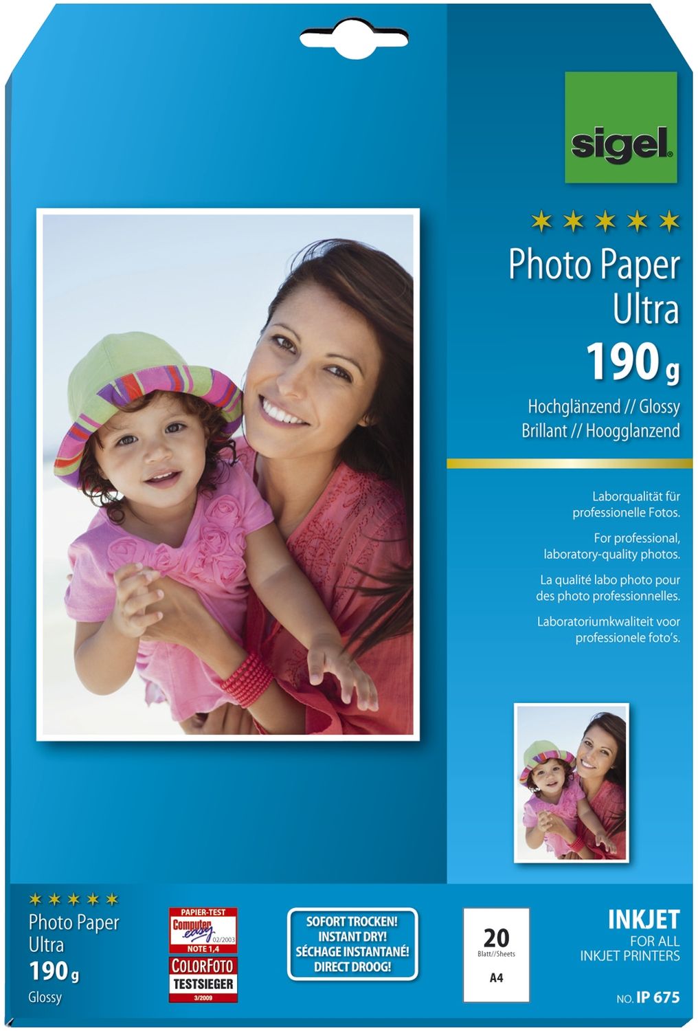 Fotopapier Photo Paper Ultra IP675, DIN A4, weiß, hochglänzend, 190 g/qm, 20 Blatt für Inkjetdrucker