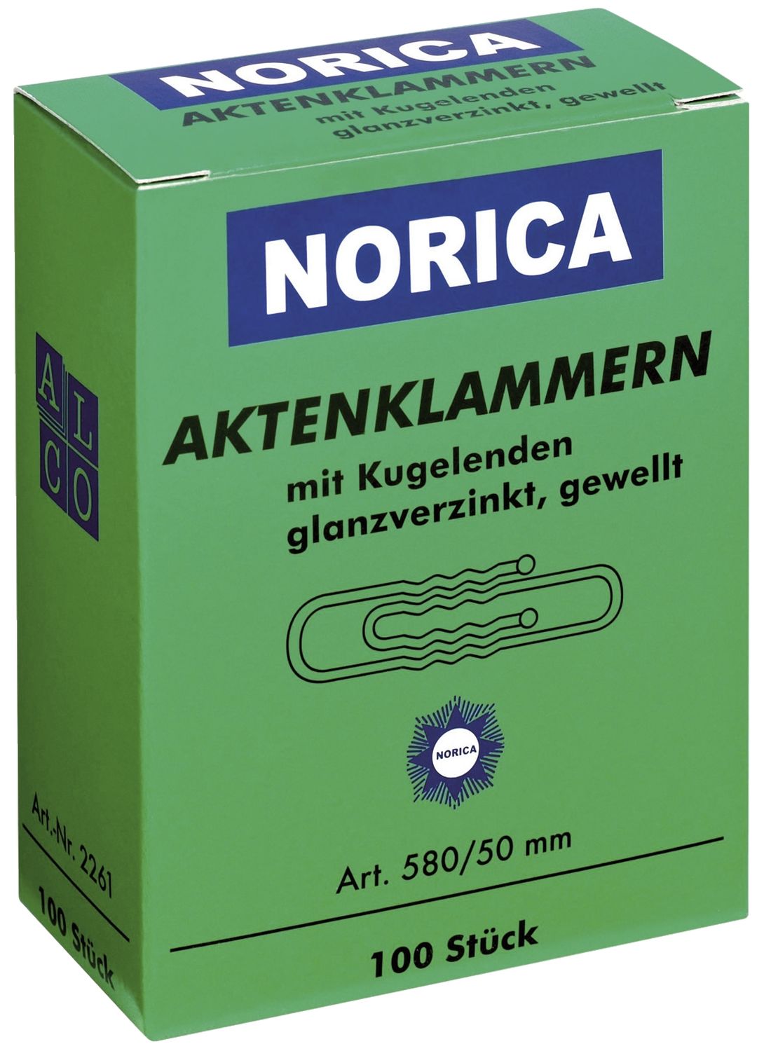 Aktenklammern mit Kugelenden - 50 mm gewellt, verzinkt, 100 Stück