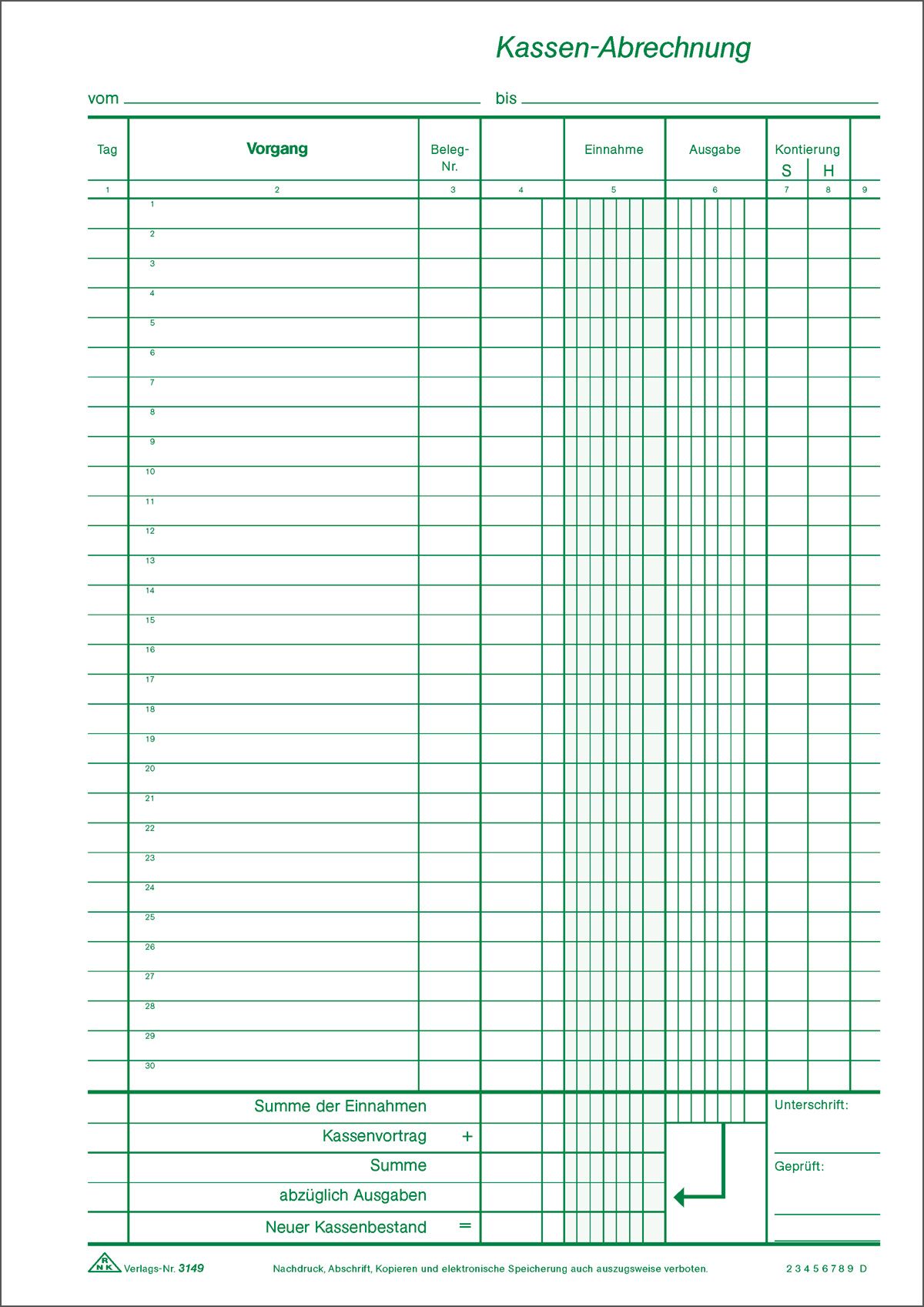 Kassenbuch ohne Umsatzsteuer, 2x50 Bl., DIN A4, Durchschreibepapier, nummeriert Kassenbuch ohne Umsatzsteuer, 2x50 Bl., DIN A4, Durchschreibepapier, nummeriert