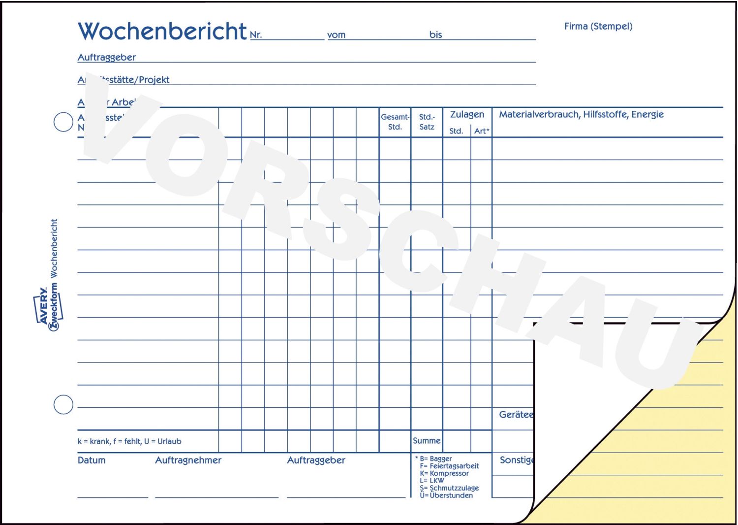1772 Wochenbericht, DIN A5 quer, selbstdurchschreibend, 2 x 40 Blatt, weiß, gelb 1772 Wochenbericht, DIN A5 quer, selbstdurchschreibend, 2 x 40 Blatt, weiß, gelb