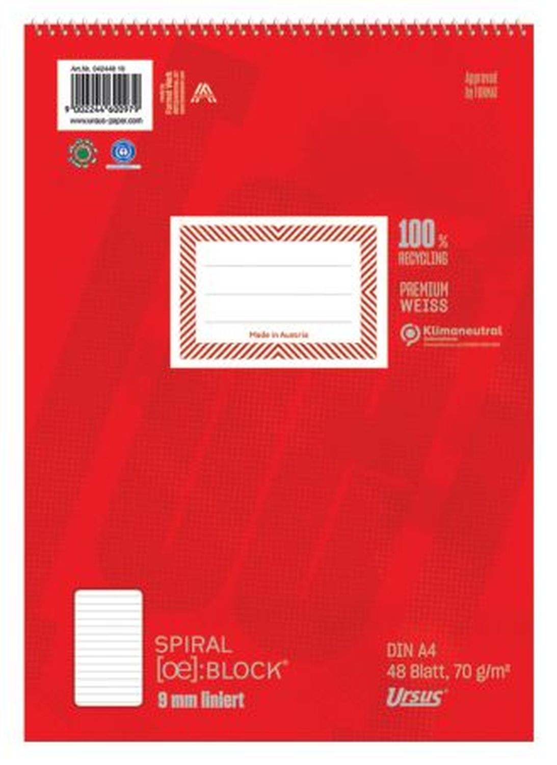 Spiralblock - A4, 48 Blatt, 70 g/qm, liniert