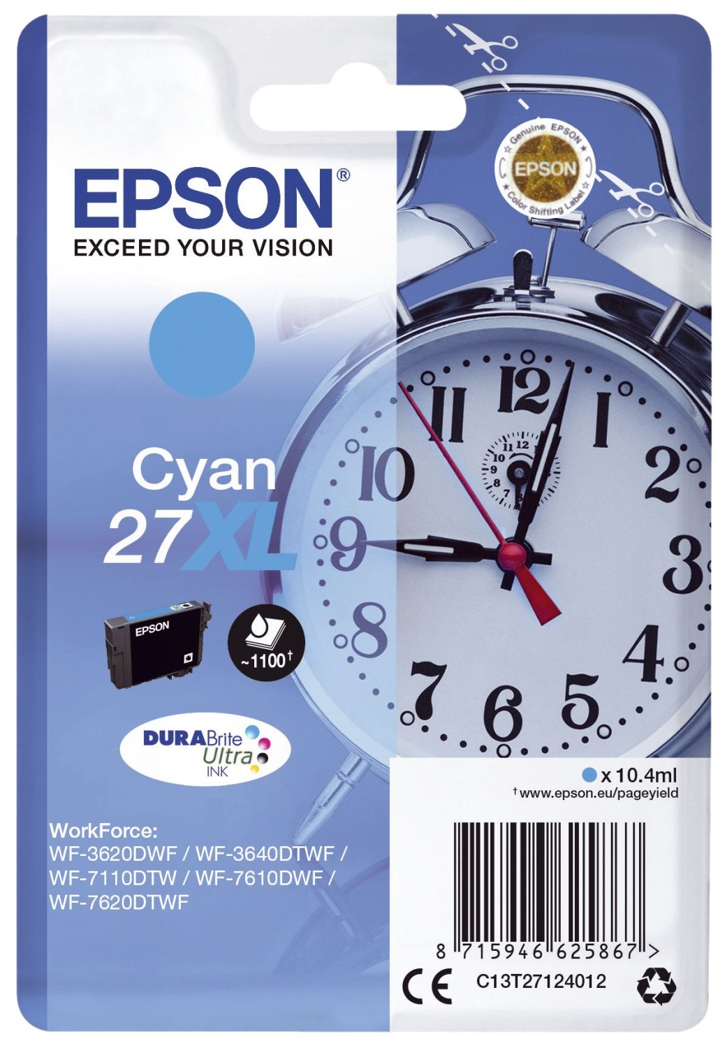 Original Epson Tintenpatrone cyan High-Capacity (C13T27124012,27XL,T27124012)