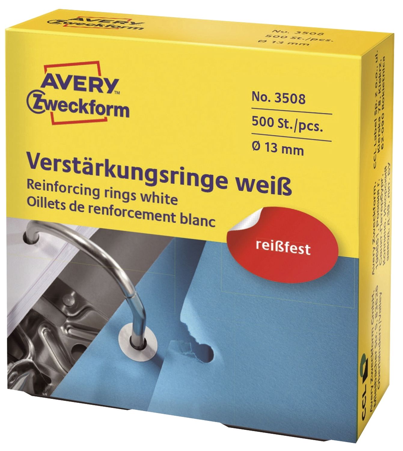 3508 Verstärkungsringe, Ø 13 mm, 500 Stück/500 Etiketten, weiß 3508 Verstärkungsringe, Ø 13 mm, 500 Stück/500 Etiketten, weiß