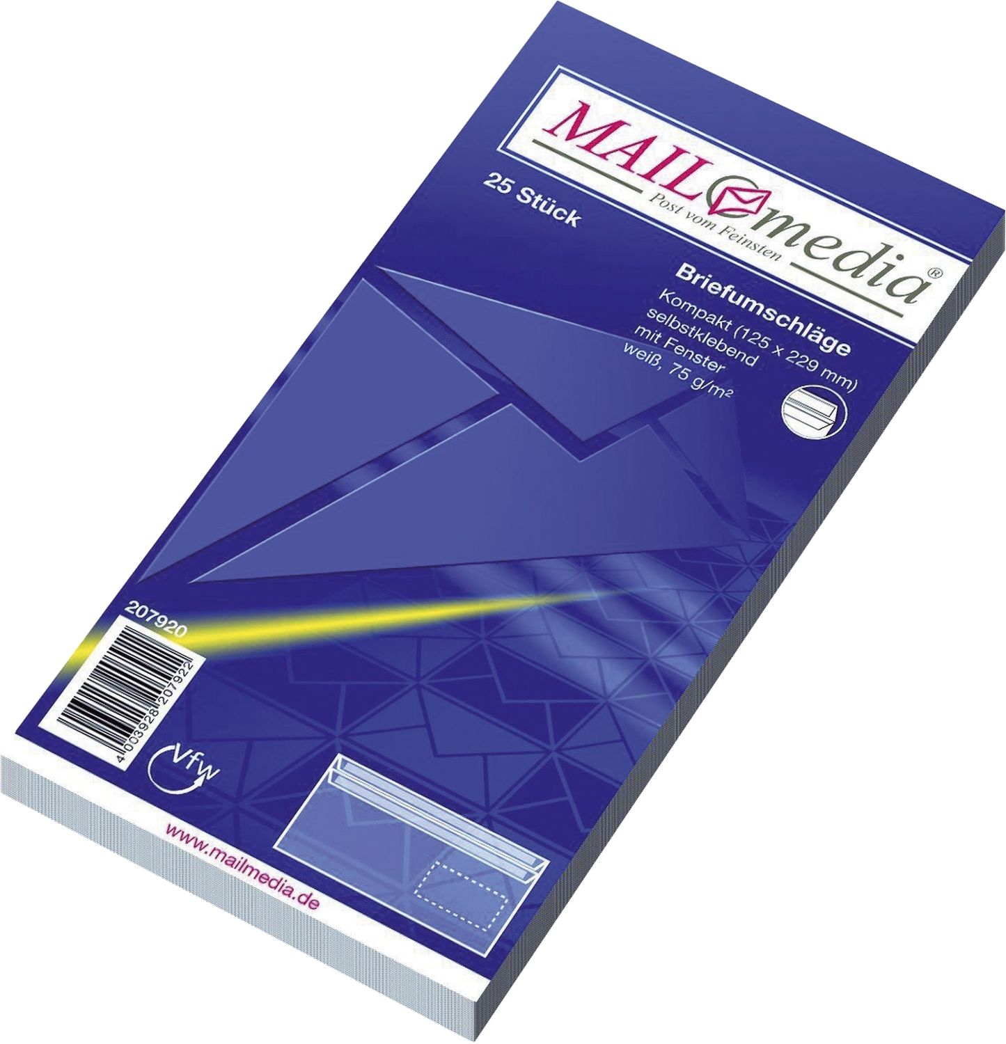 Kompaktumschläge MAILmedia®30022377, 229x125 mm, mit Fenster, selbstklebend, 75 g/qm, 25 Stück