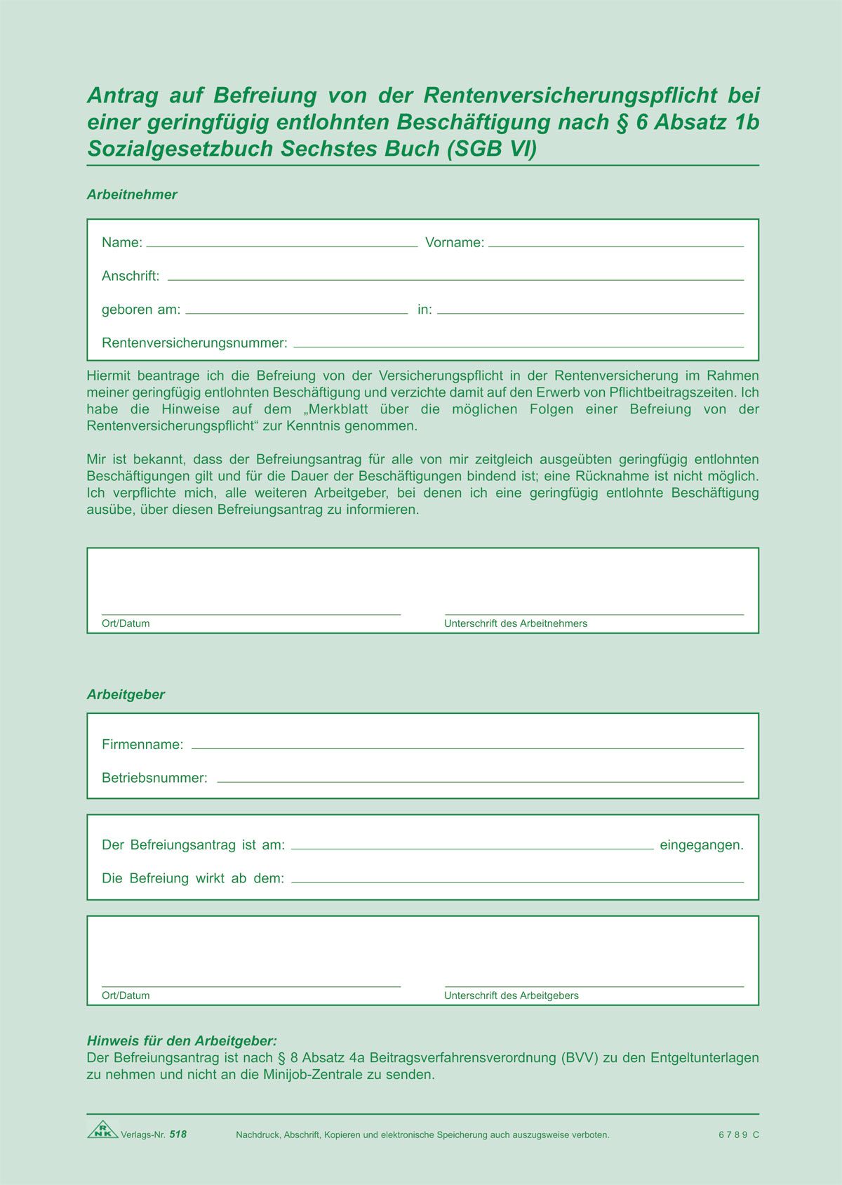 Arbeitsvertrag geringfügig Beschäftigte - SD, 2x2 Blatt + Zusatzblatt, DIN A4 Arbeitsvertrag geringfügig Beschäftigte - SD, 2x2 Blatt + Zusatzblatt, DIN A4