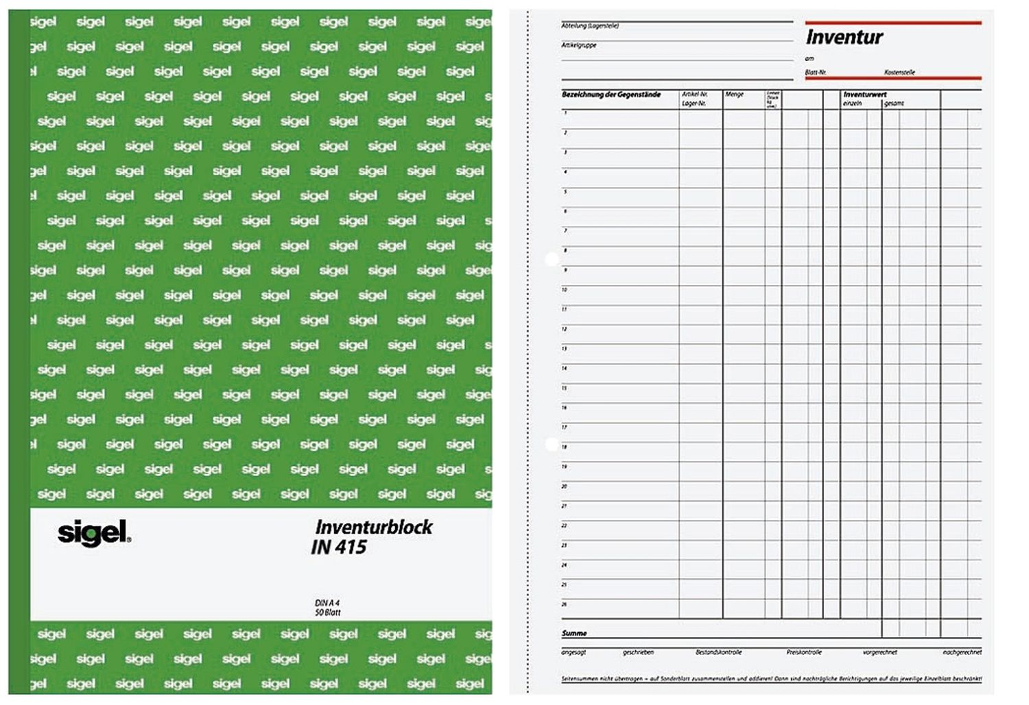 Inventurbuch - A4, 50 Blatt, MP, 50 Blatt Inventurbuch - A4, 50 Blatt, MP, 50 Blatt